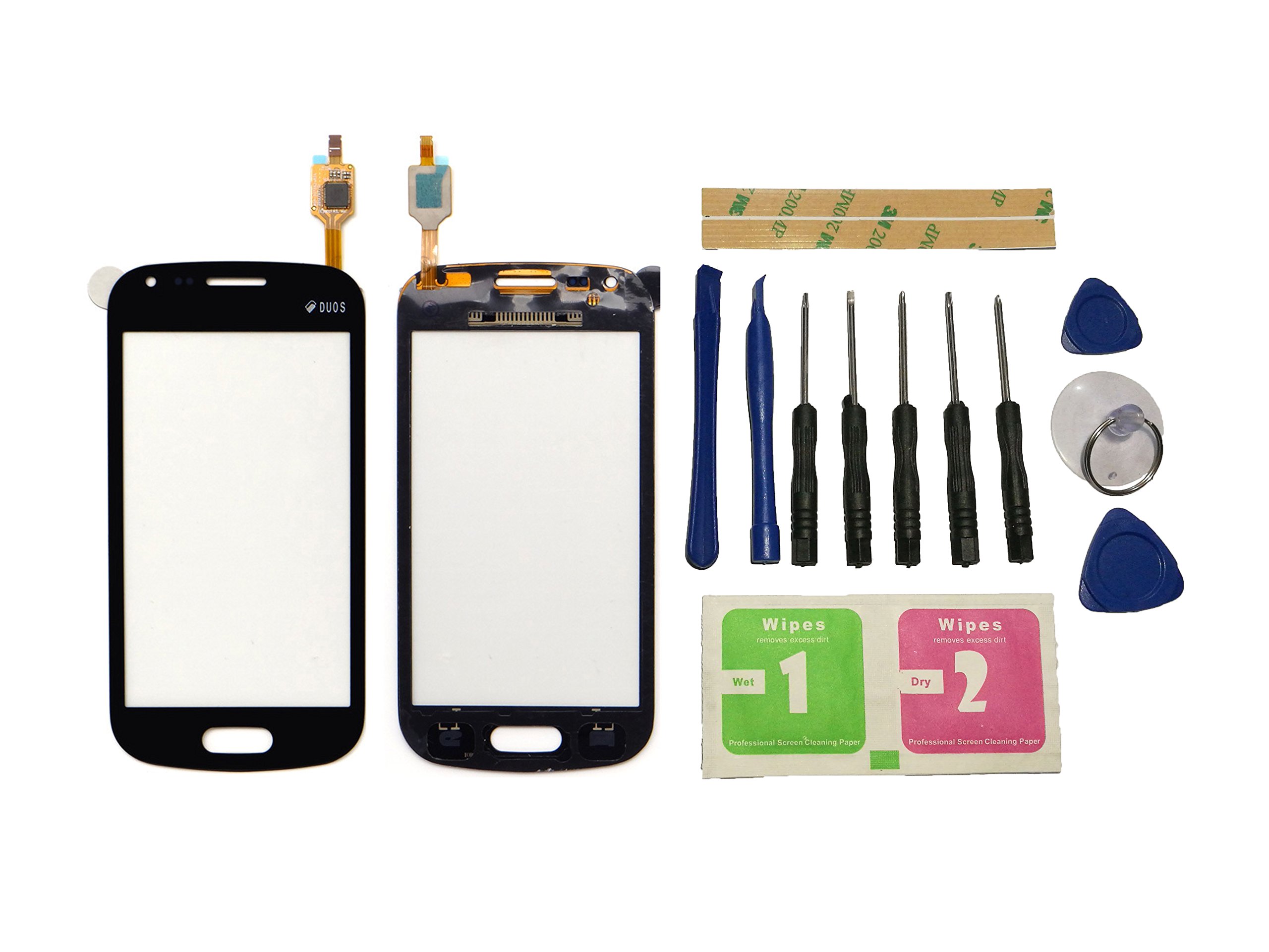 Flügel for Samsung Galaxy S Duos GT S7560 S7562 Touch Screen Digitizer Front Glass Black (No LCD) Repair Replacement Part + Tools + Adhesive