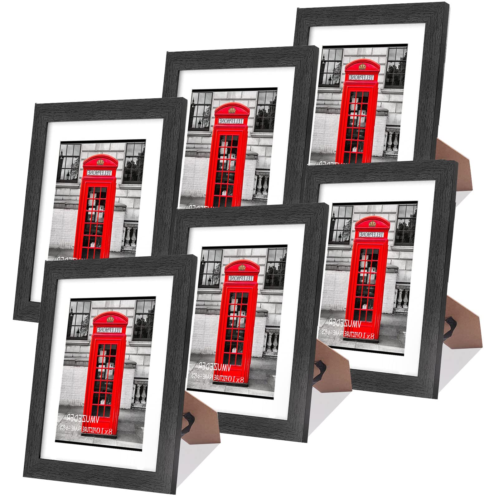 VMUZEDER 8x10 Picture Frame Black Set of 6,Display Pictures 5x7 with Mat or 8x10 Without Mat for Wall Mounting or Table Top Display, Photo Frames Collage for Wall