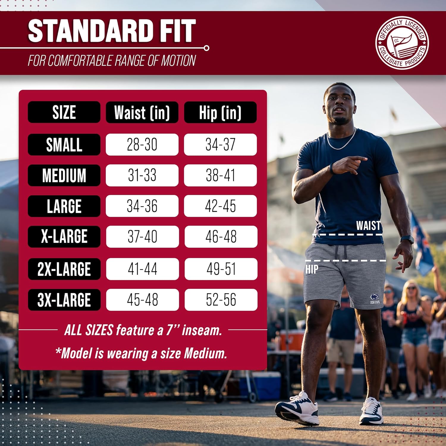 COLOSSEUM NCAA Men’s University Athletic Performance Shorts, 7 Inch Inseam with Zipper Media Pocket