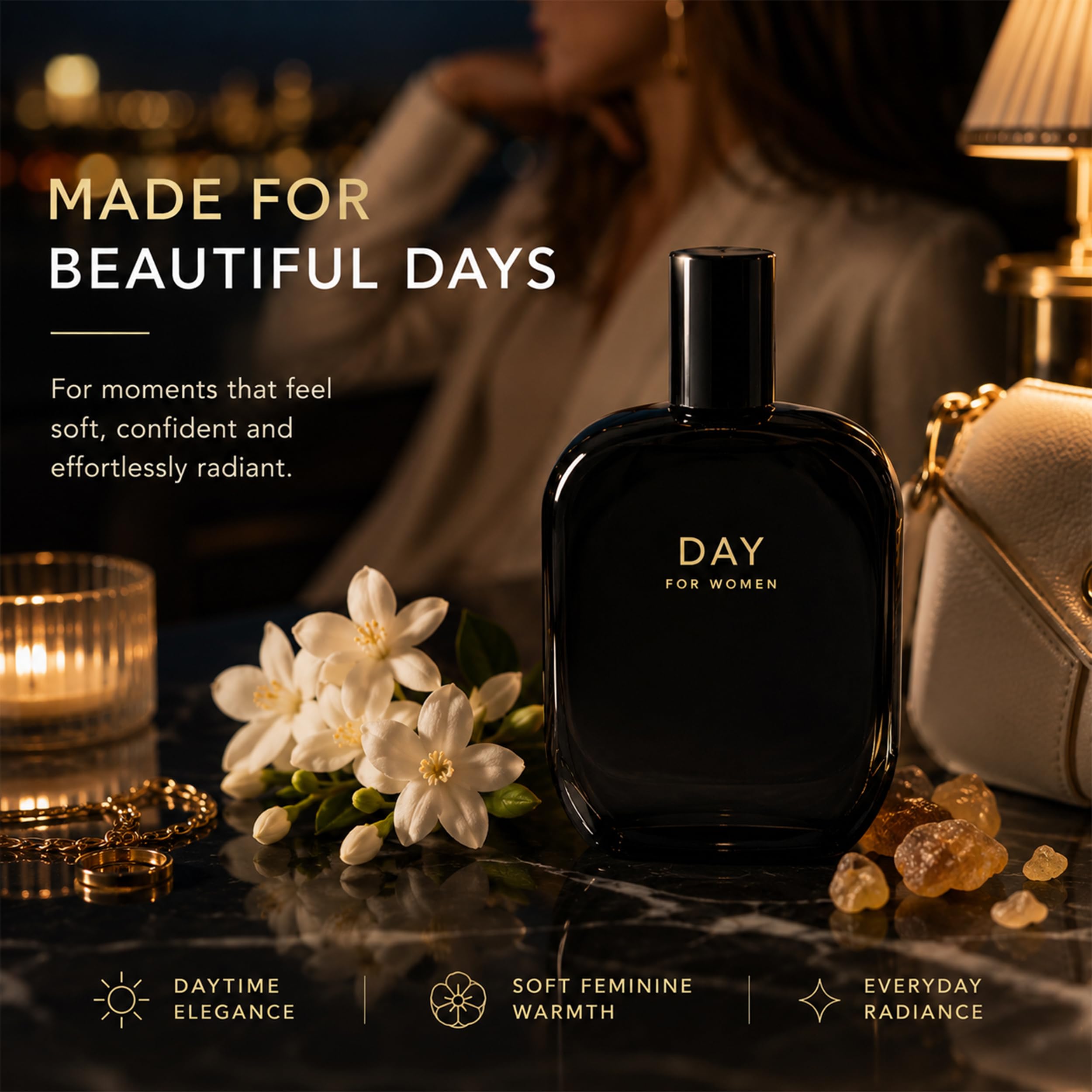Fragrance One | Jeremy Fragrance Day for Women | luksusowy zapach damski | uwodzicielskie akordy kwiatowe | woda perfumowana | intensywna | długotrwała | idealna na dzień | butelka 50 ml z pudełkiem