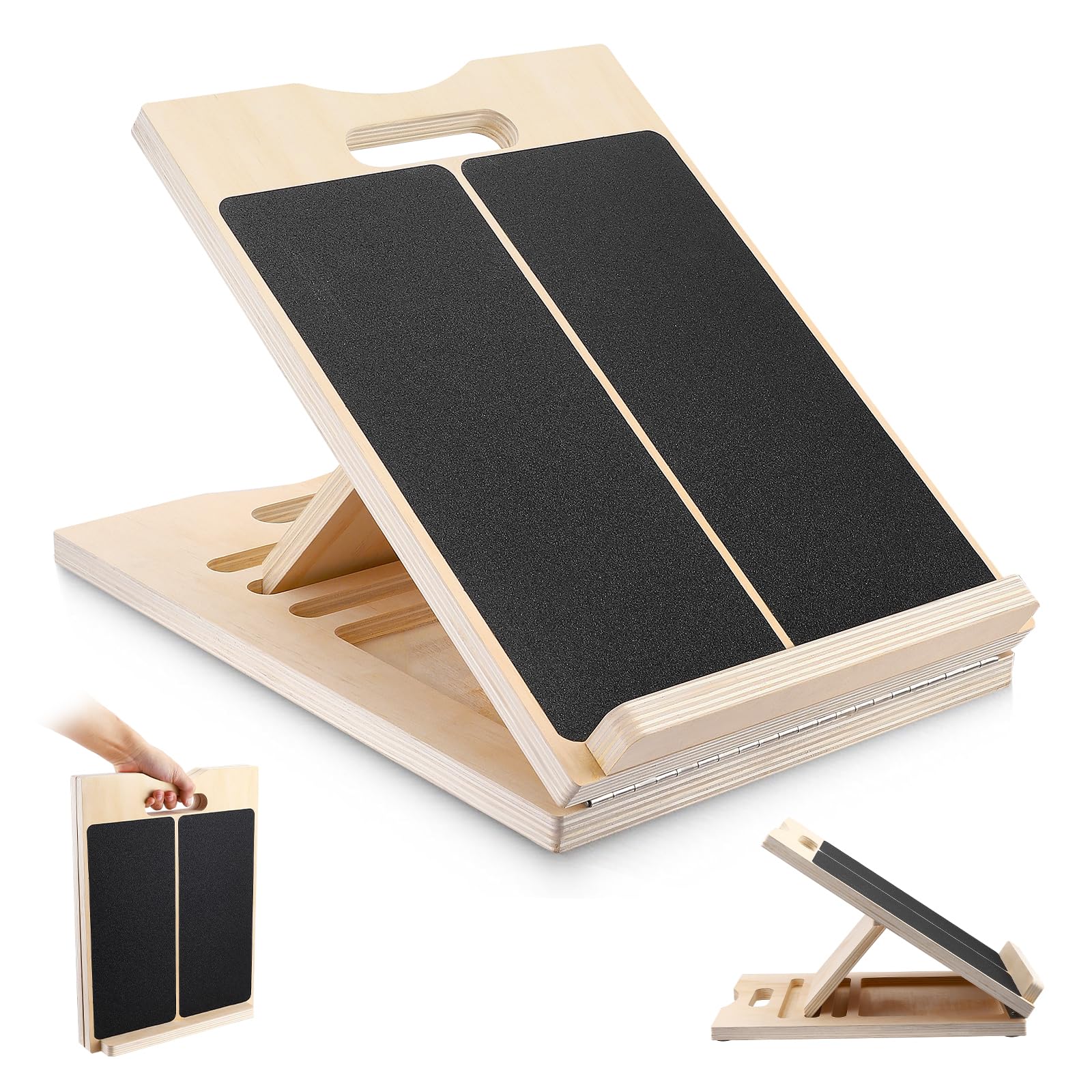 Wooden Slant Board & Calf Stretcher, Professional 4-Position Adjustable Stretch Board for Physiotherapy, Athletes, Home Training, Portable Handle Design
