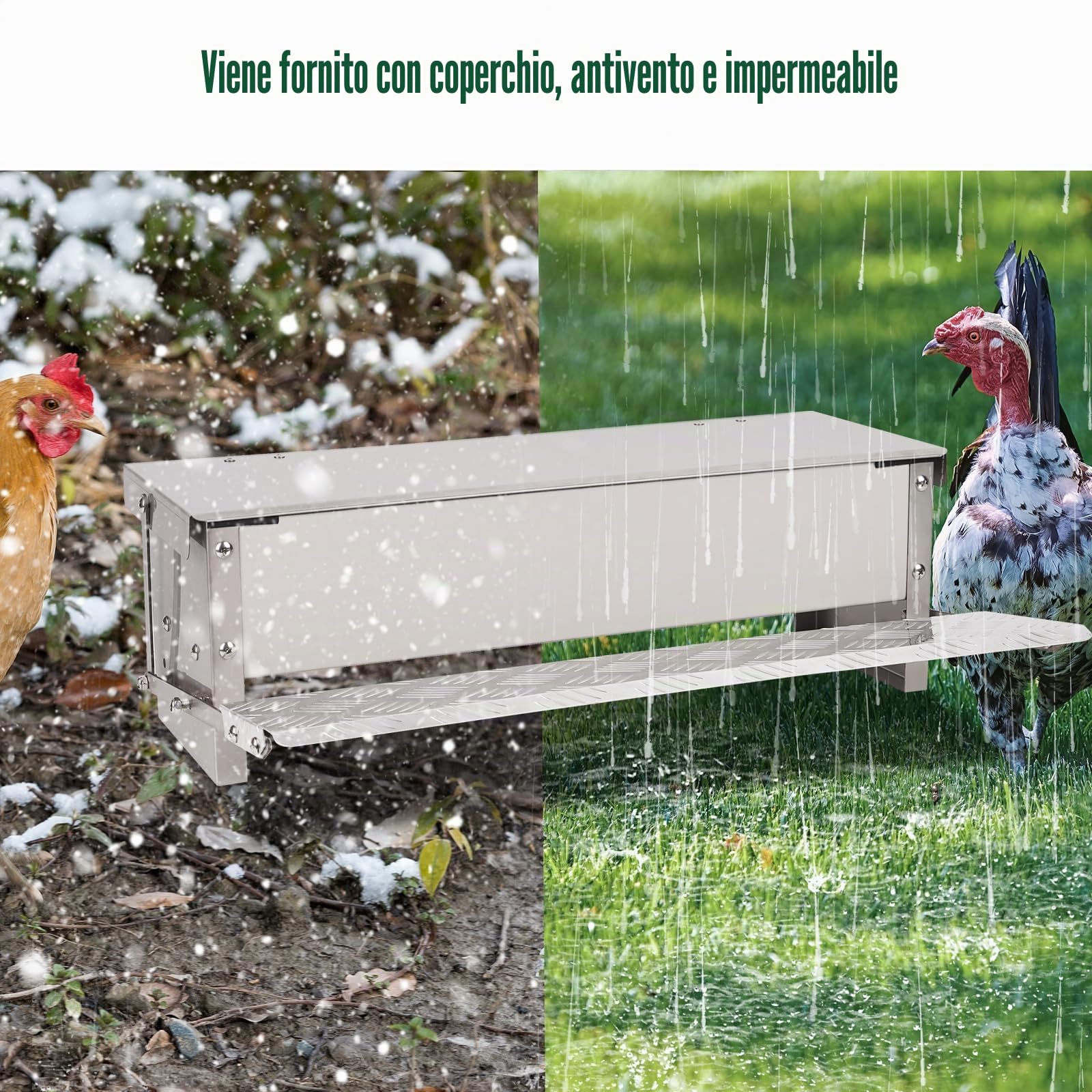 Mangiatoia per Polli a Pedale, Mangiatoia Automatica per Polli da 5 Kg Senza Rifiuti per Pollame con Coperchio Resistente Alle Intemperie e Pala per Galline, Anatre e Polli