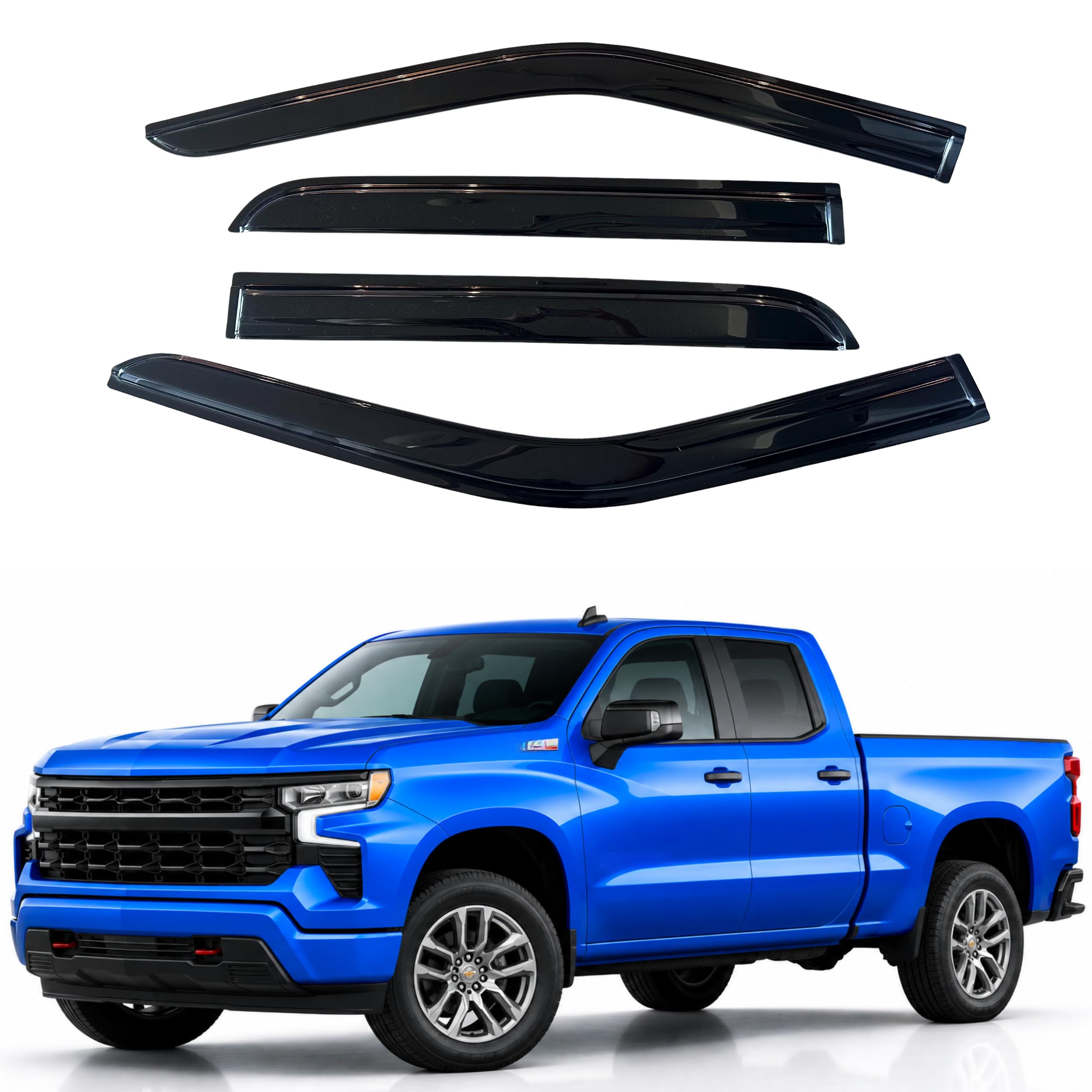 IG Window Visors for 2019-2026 Chevrolet Silverado/GMC Sierra 1500 Double Cab, Out-Channel Rain Guard Vent Deflector, Truck Accessories for 2020-2026 Chevy Silverado/Sierra 2500HD 3500HD Extended Cab