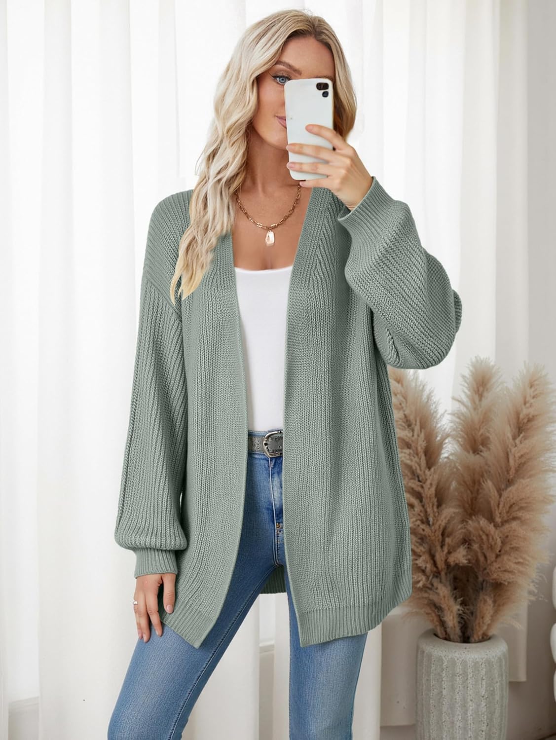 Womens Oversized Long Cardigan Sweater Fall 2025 Trendy Chunky Waffle Knit Open Front Dressy Cardigans - Image 5