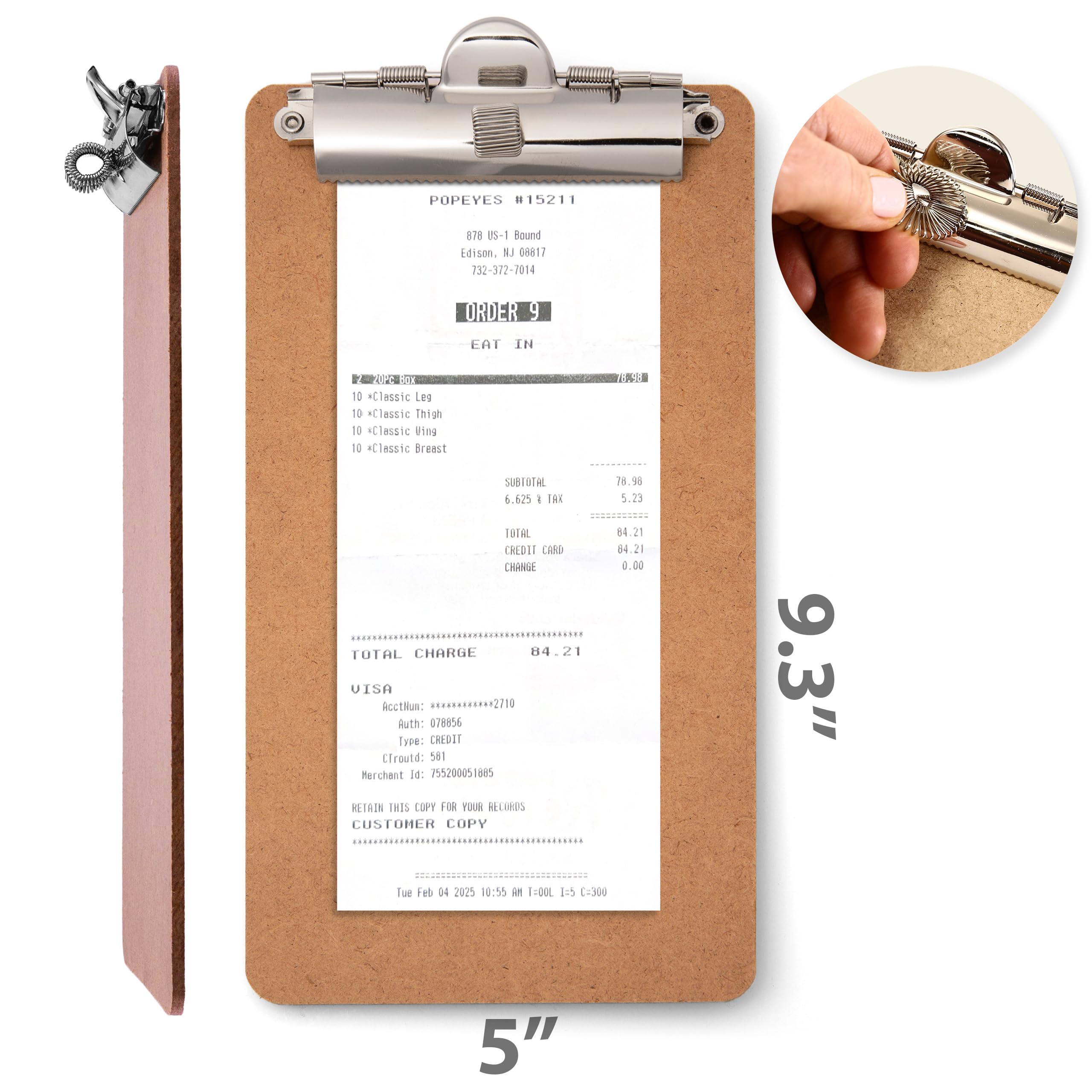 Officemate Portapapeles de 5 x 9 pulgadas para recibos, clip de metal de perfil bajo y soporte para bolígrafo en la parte superior, tamaño de nota para restaurantes, hoteles, camiones de alimentos