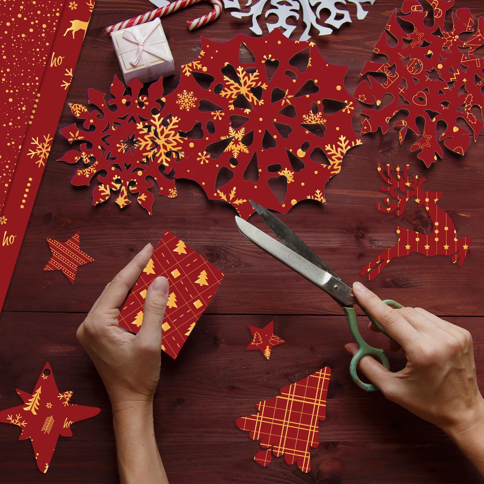 MIAHART 90 Sheets Merry Christmas Pattern Paper Set 10 Designs A5 Size Festival Decorative Craft Paper for Card Making Scrapbook (Red & Gold - Image 4