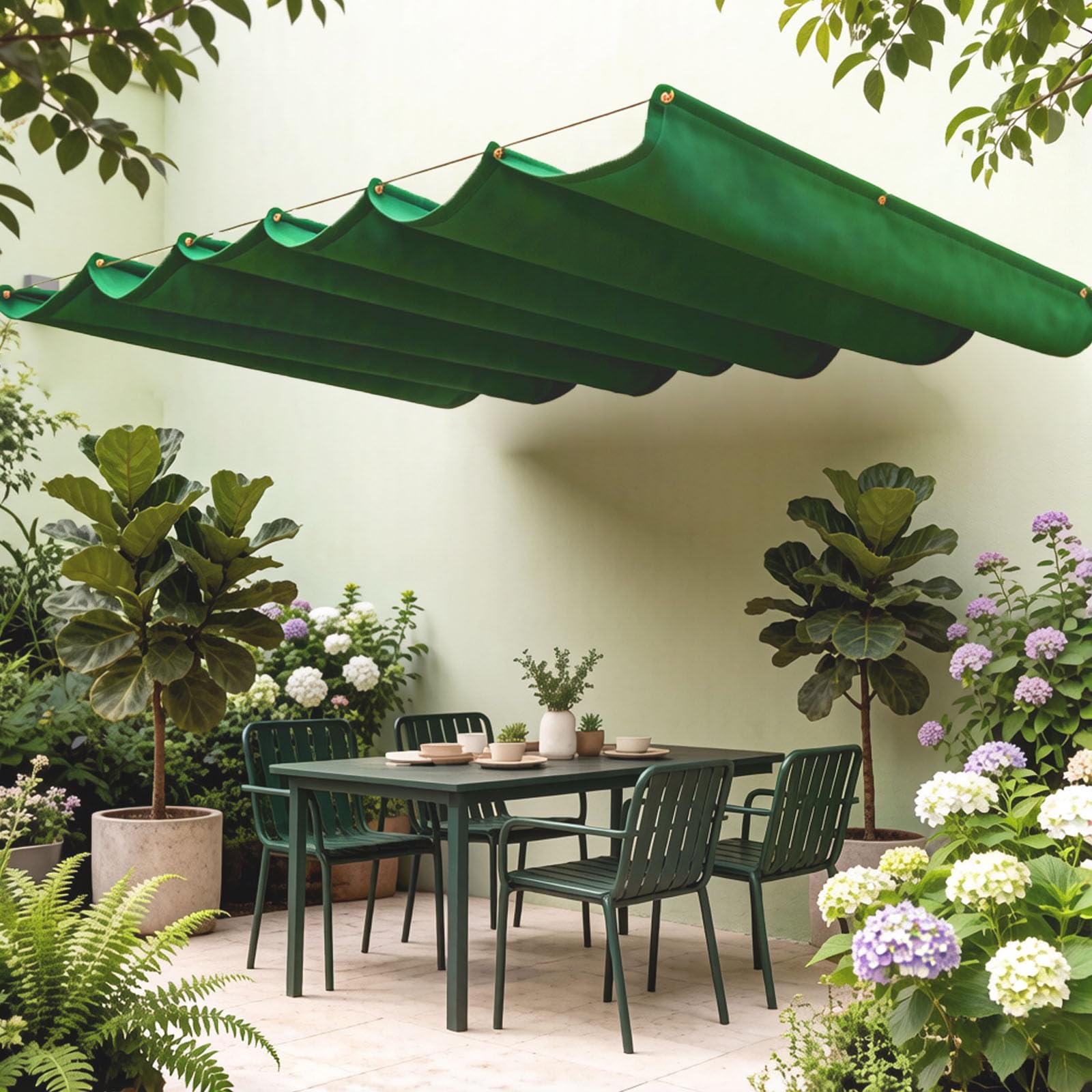 Sun Shade Sail Retractable Wave Rectangle Awning Canopy, Retractable Wave Sun Shade Sail,Protection, Sun Protection for Patio, Pergola, Garden-dark green||70x900cm