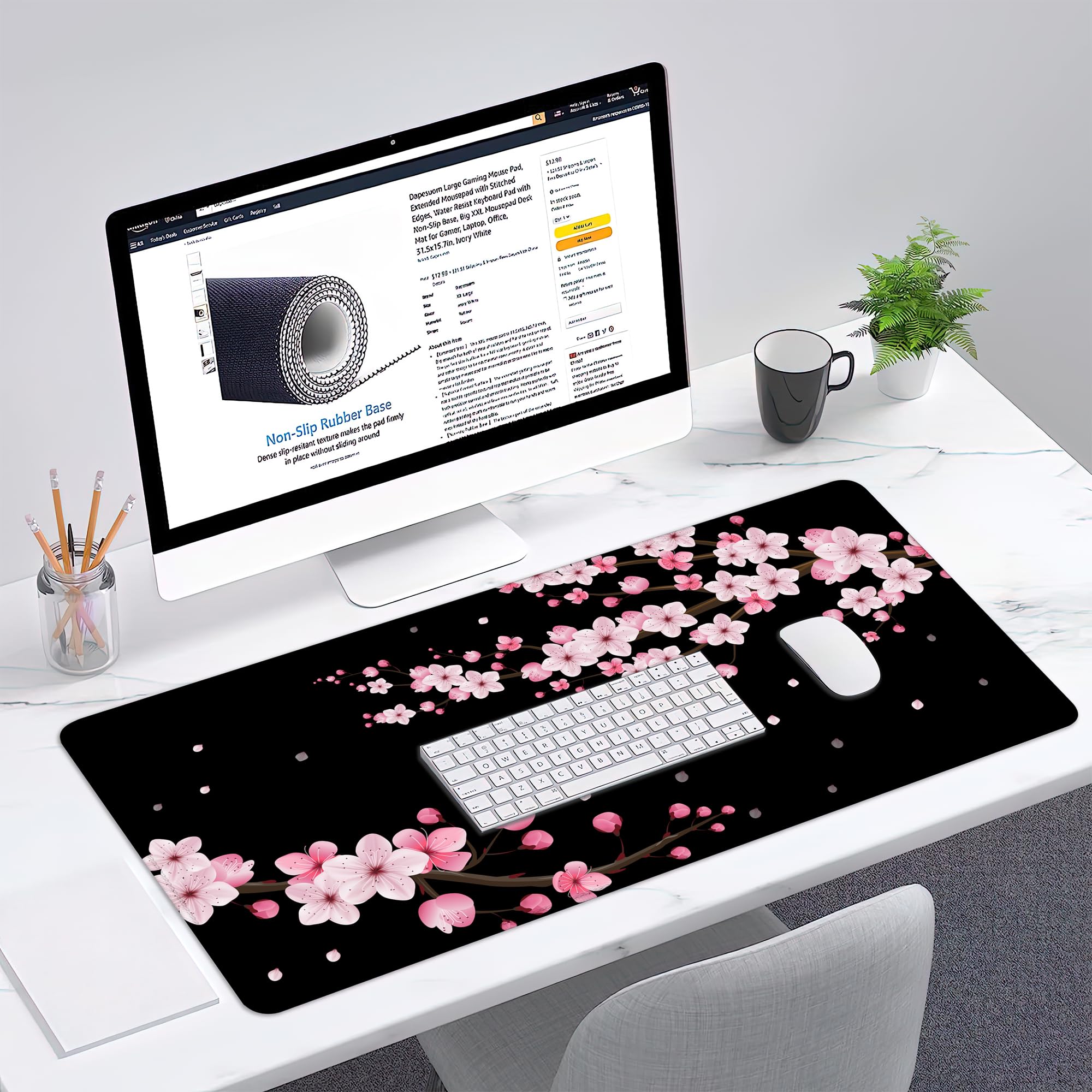 Tappetino Per Mouse Siski Con Fiori Di Ciliegio Giapponesi Ad Acquerello, Base Antiscivolo In Gomma, Superficie In Lycra, 260x210 Mm, Regalo Sakura