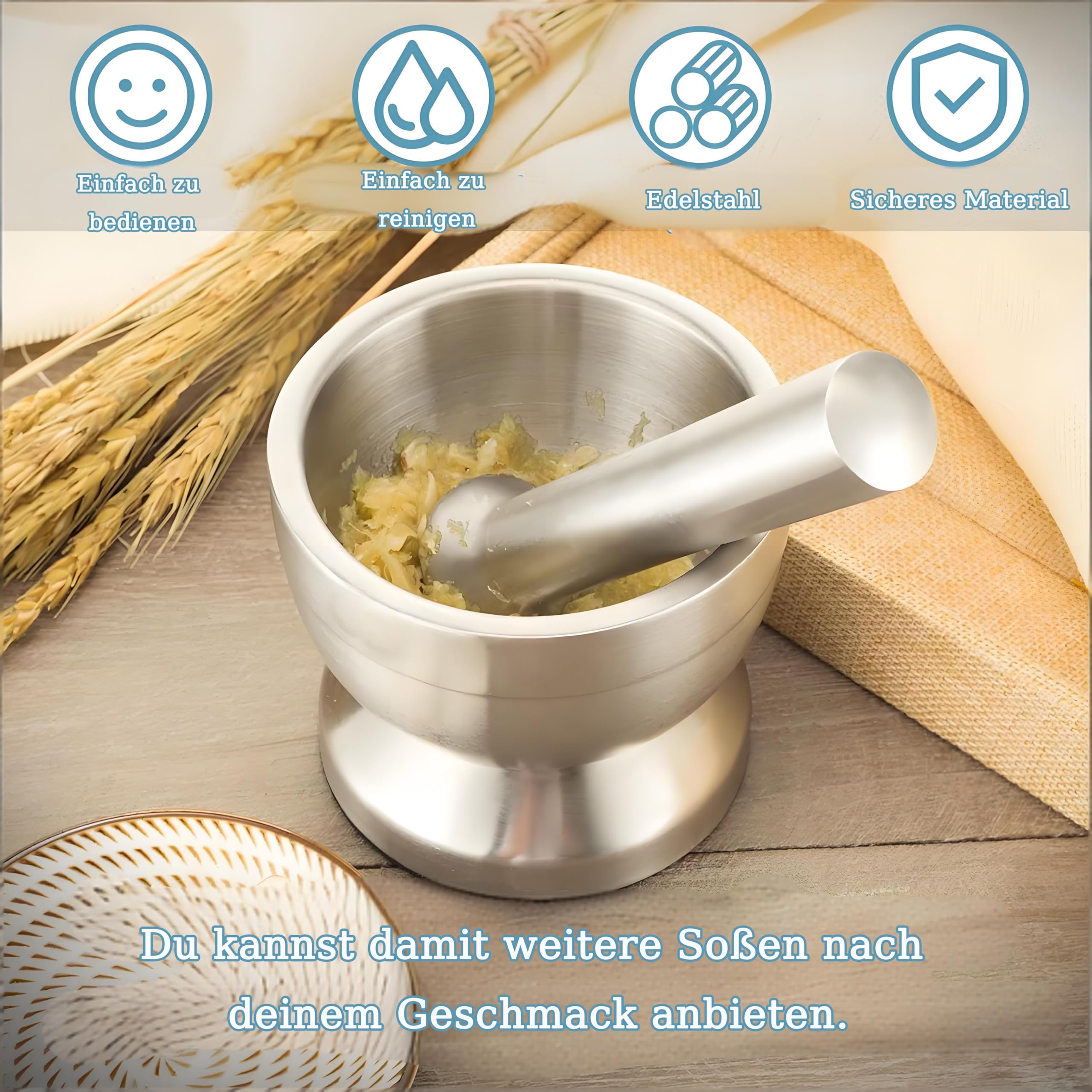 Molinillo de Especias, Mortero de Acero Inoxidable 304, Apto para Alimentos, con Cubierta de Plástico