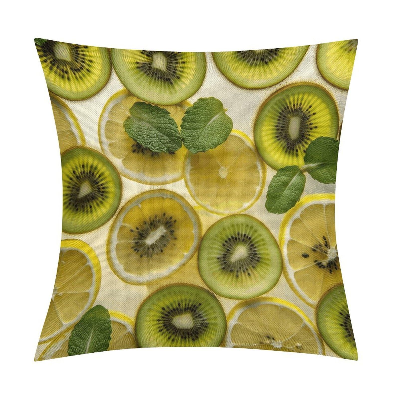 Sliced Lemon and Kiwi in Drink Pillow Covers Soft and Comfortable Invisible Zipper ，Home Decor 18x18 Inch Edging Technology，Throw Pillow Covers for Couch Sofa Bedroom Living Room.