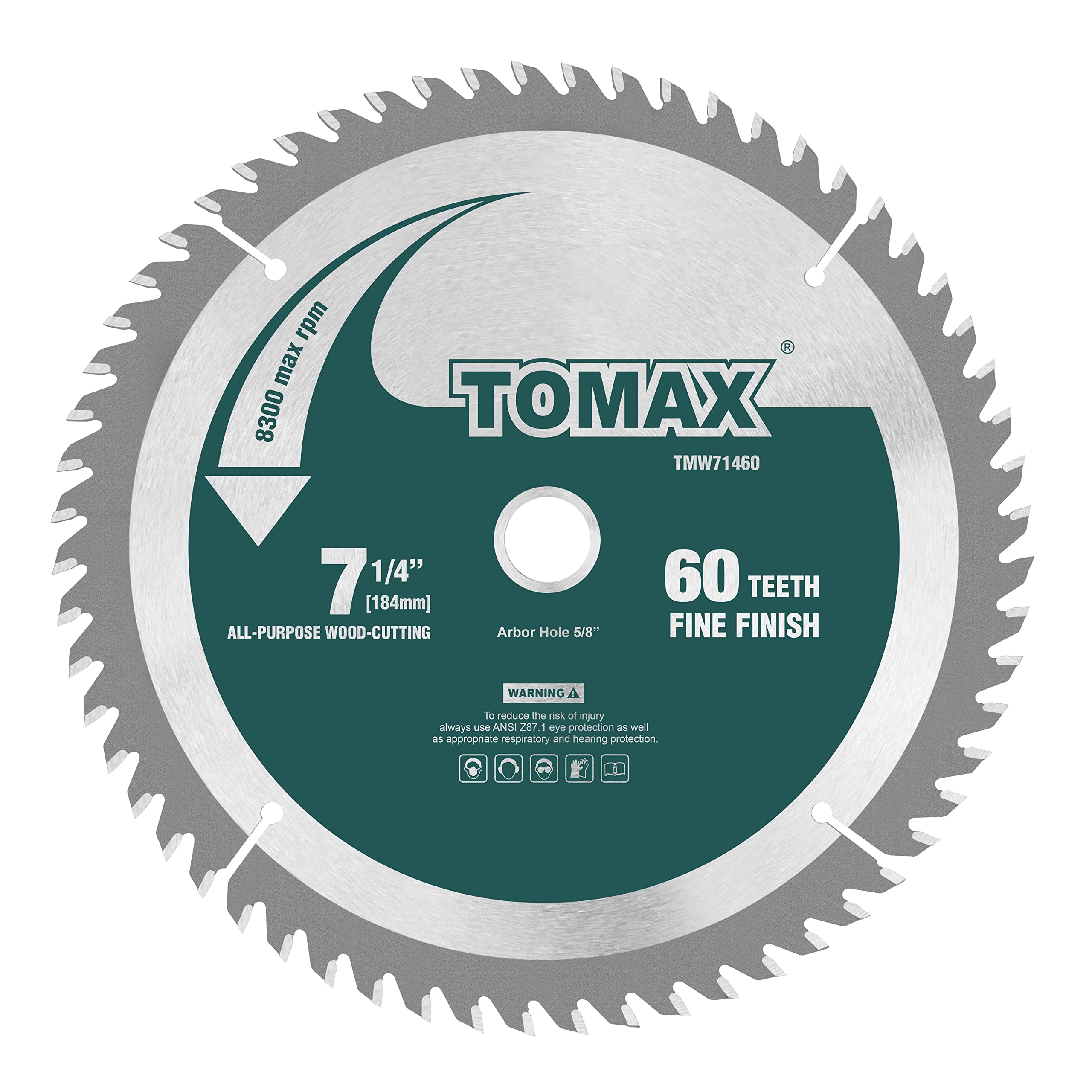 TOMAX 7-1/4-Inch 60 Tooth ATB Finishing Saw Blade with 5/8-Inch DMK Arbor