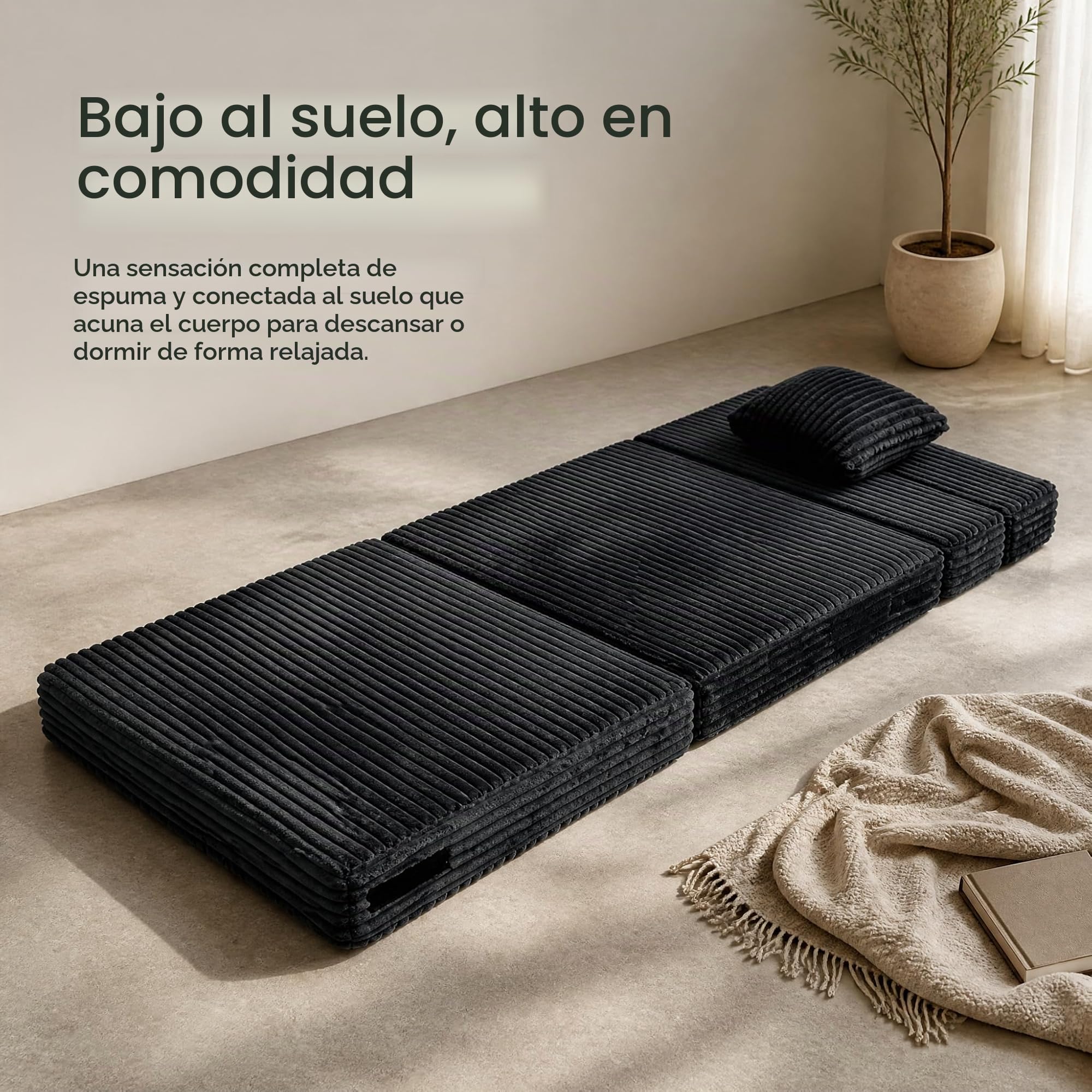 ANONER Sofá Cama Plegable 4 en 1, Gris Oscuro | espuma alta densidad integral, con cojín, fijación velcro, funda extraíble, 100x193cm, ideal para espacios pequeños