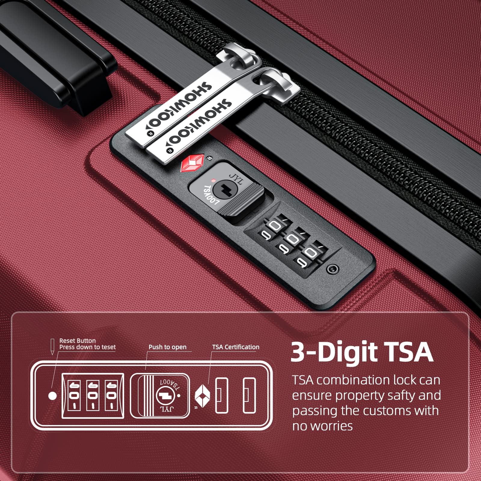 SHOWKOO Luggage Sets Expandable PC+ABS Durable Suitcase Double Wheels