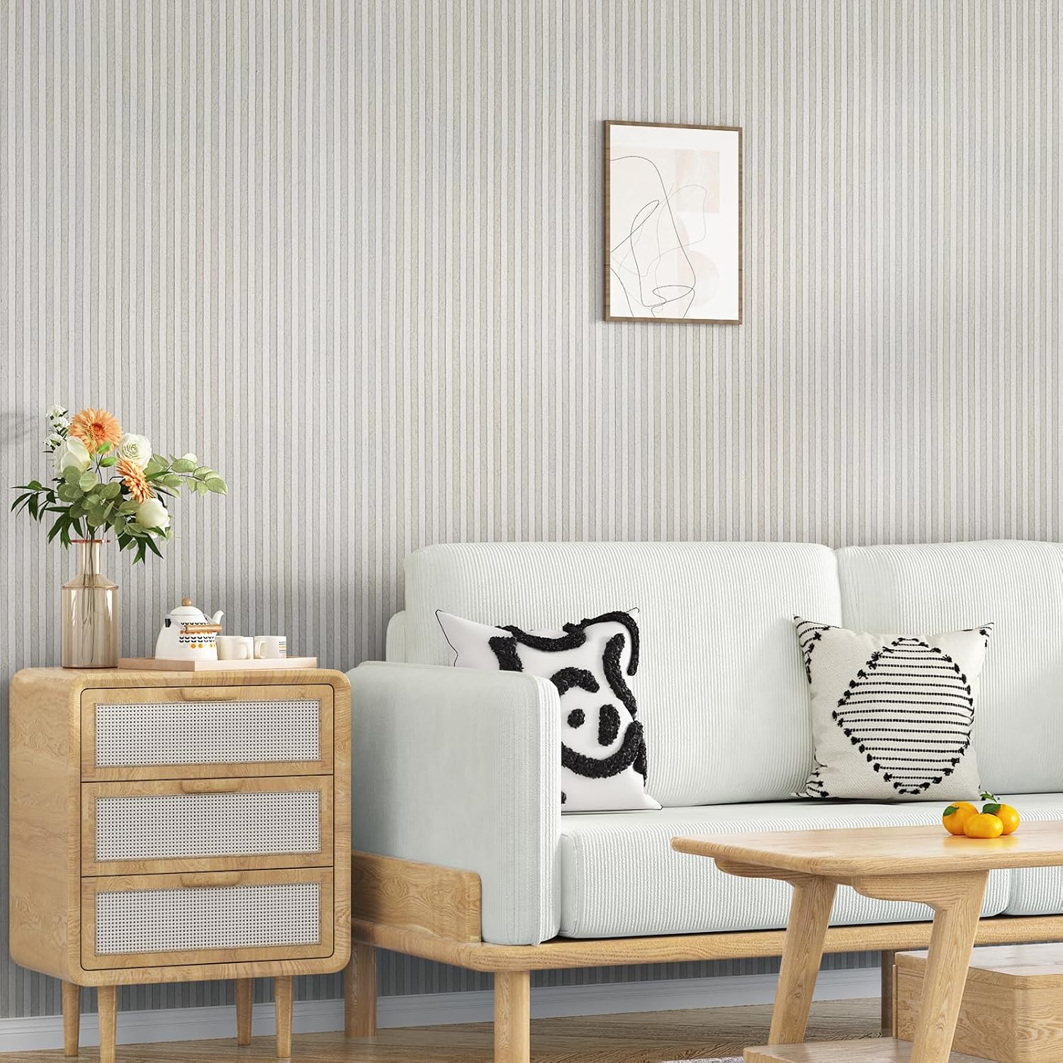 Wood Contact Paper Peel and Stick Wallpaper Waterproof Light Grey 17.7"x315" Self Adhesive Wood Slat for Bedroom Living Room Walls Covering Stick and Peel Wall Paper Panels Wood Vinyl Roll