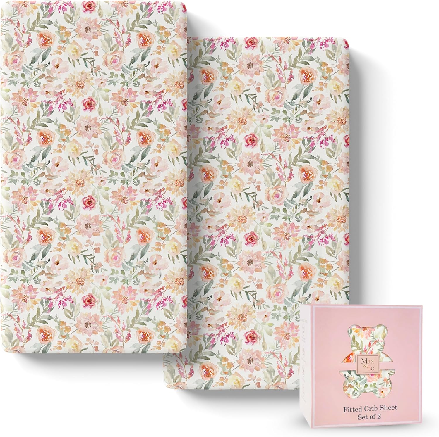 Baby Girls Crib Sheets | 2 Pack Floral Ultra-Soft Bedding for Crib Mattress and Toddler Beds | Crib Sheet for Baby Girls Comfort and Elegance by Max&So