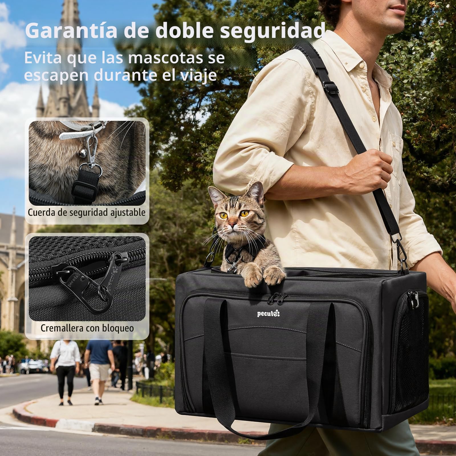 Pecute Transportador para Gatos expandible, Extra Estable, Tela de Malla Transpirable, transportador Grande para Gatos con área Oculta, transportador Suave para Mascotas, Viajes, Camping, Salidas