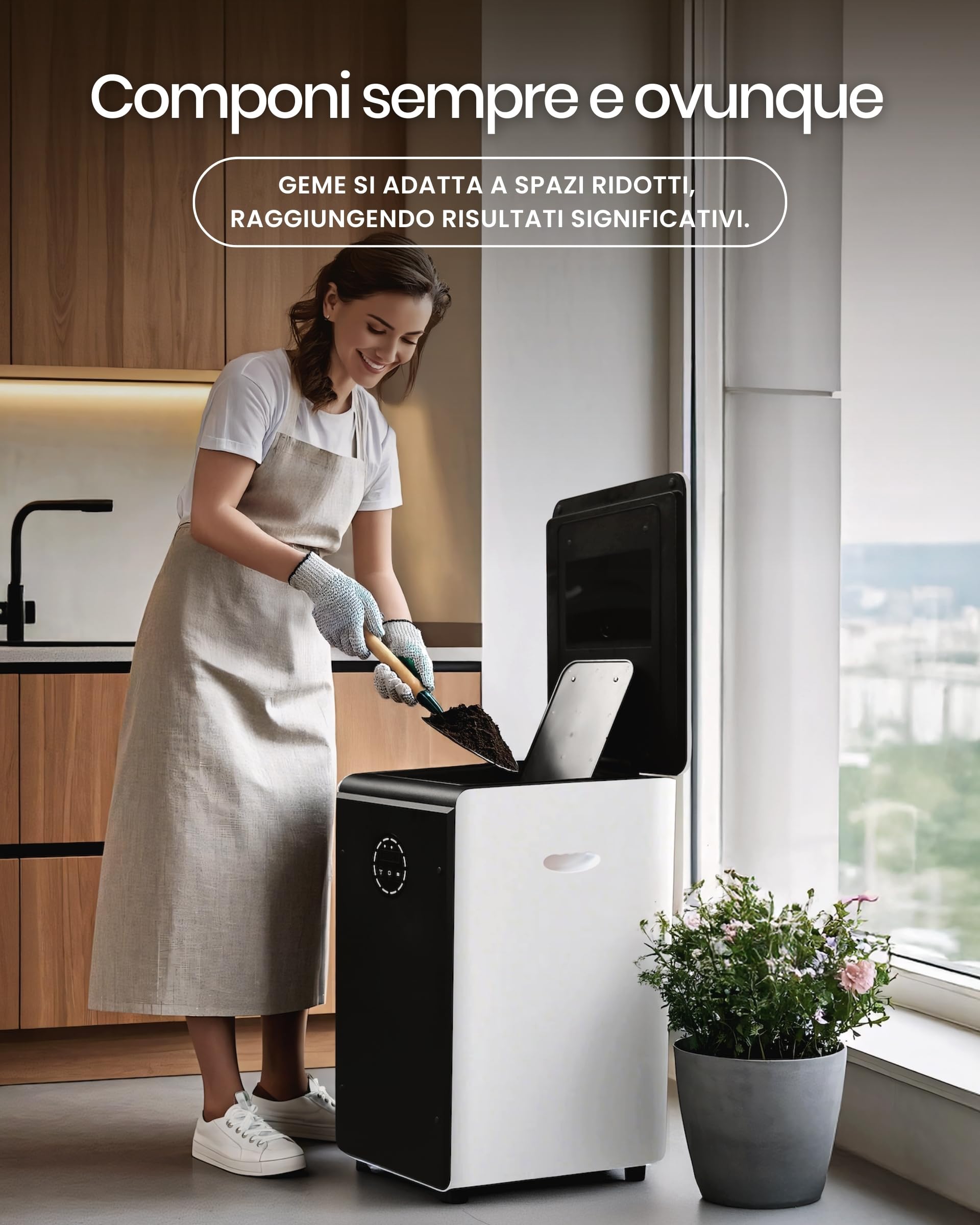 19L Composter elettrico per cucina, Compost intelligente bidone esterno/interno, schermo LED senza odore, trasformare i rifiuti alimentari in fertilizzante per giardino, Compost di rifiuti alimentari