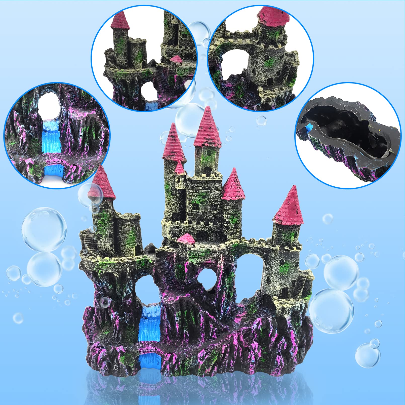 PINVNBY Aquarium Resin Castle Decoration Fish Tank Driftwood Castle Cave Hideouts House Plants Supplies Accessories(Pink) - Image 4