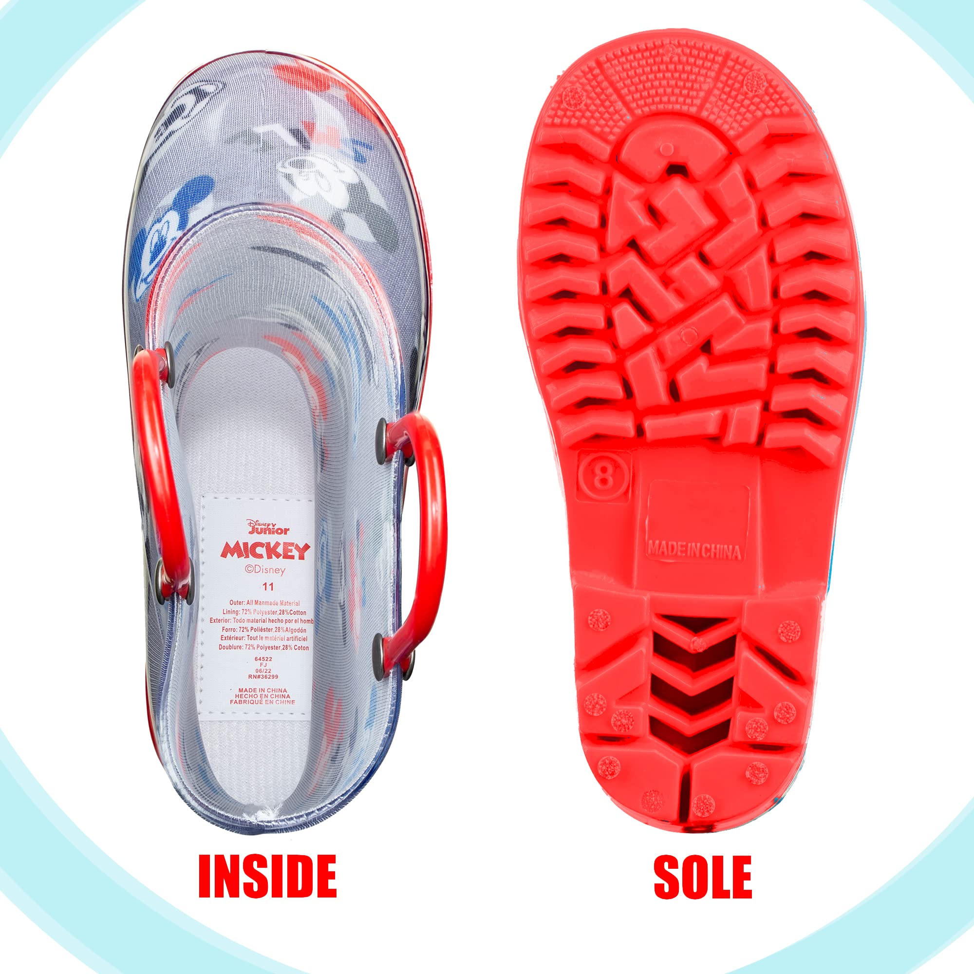 Disney Mickey Mouse - Botas de lluvia impermeables de PVC con asas para niños pequeños y niños pequeños