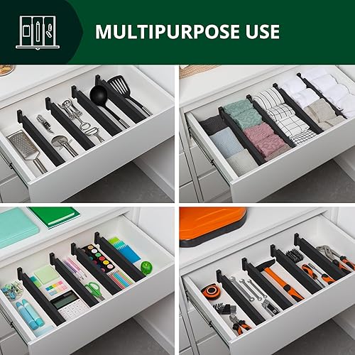 Miniatura 6 de Separadores de cajones de bambú ajustables y expansibles para cocina, vestidor, dormitorio, baño y oficina, paquete de 4 (hasta 22 pulgadas, negro)