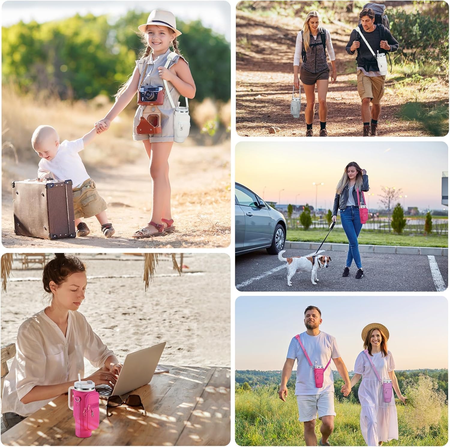 Bag for Stanley Cup 1.2 L / 40 oz Stanley Cup Accessories, Water Bottle Carry Bag with Mobile Phone Pocket, Carabiner and Adjustable Shoulder Strap, for Travel, Hiking, Running, Cycling