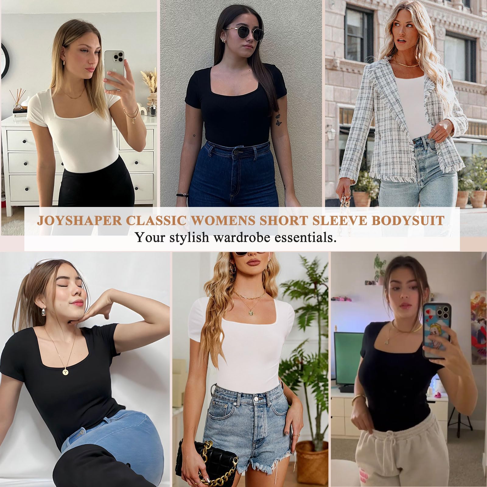 Joyshaper Body damskie body z krótkim rękawem, prostokątny dekolt, stringbody eleganckie, damskie body na lato, top