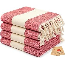 Bazaar Anatolia Hand Towels - Set of 4 | 39" x 19" - Decorative Turkish Hand Towel for Bathroom, 100% Cotton, Kitchen, Face, Hair, Tea, Dishcloth, Christmas Hand Towels - Diamond Red