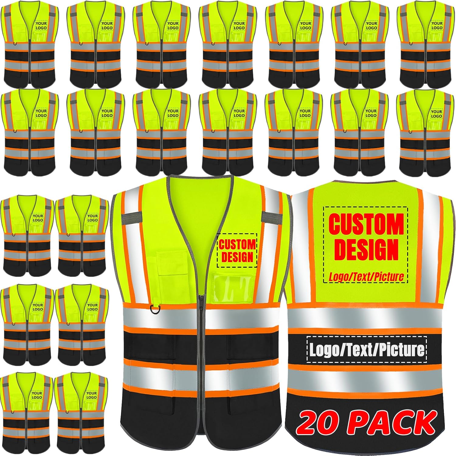 BeautyWill Custom Logo Safety Vest Customizable Class 2 Personalized High Visibility Vest Reflective Apparel