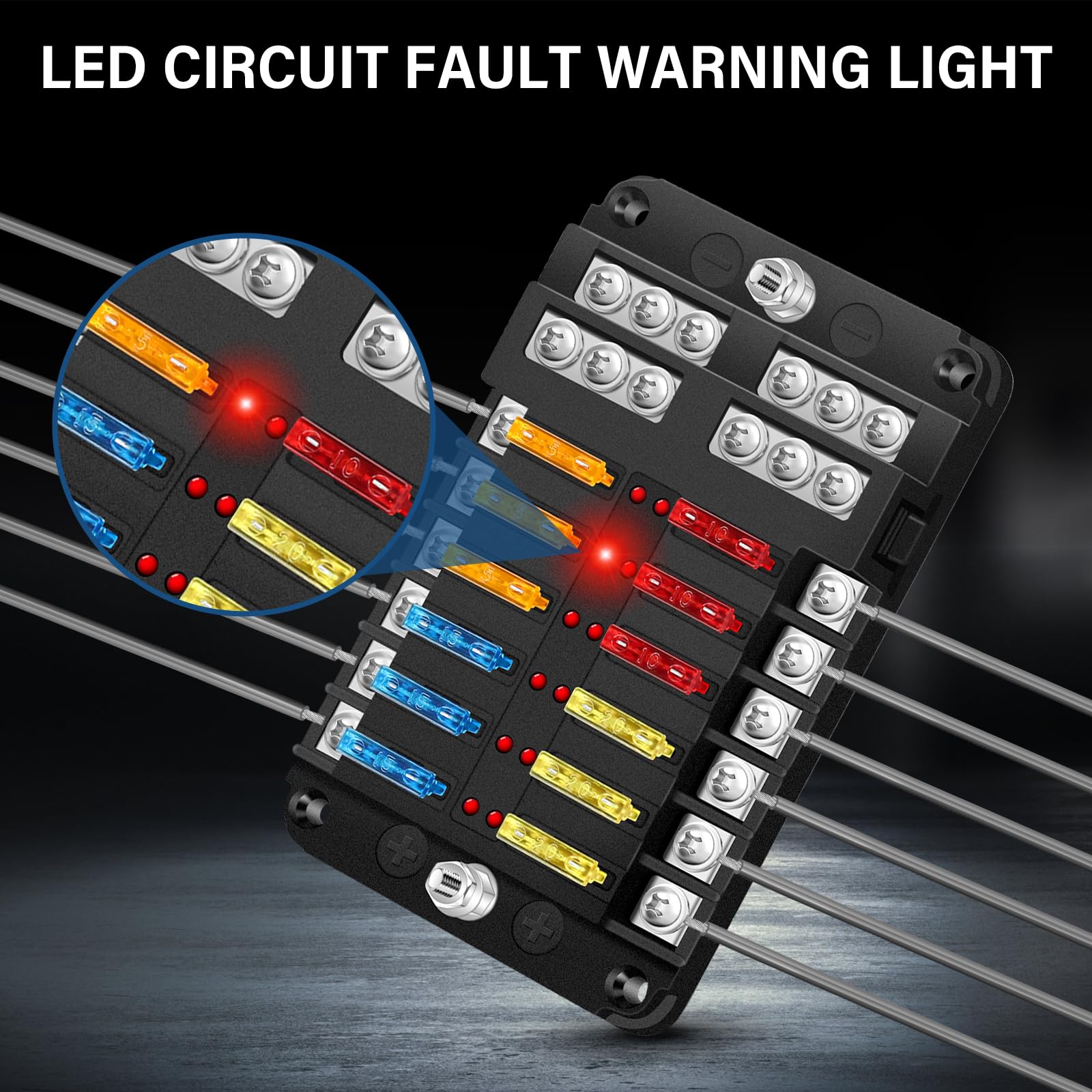 Caja Portafusibles 12 Vías 12V con Lámpara LED para Coche Marino Van SUV