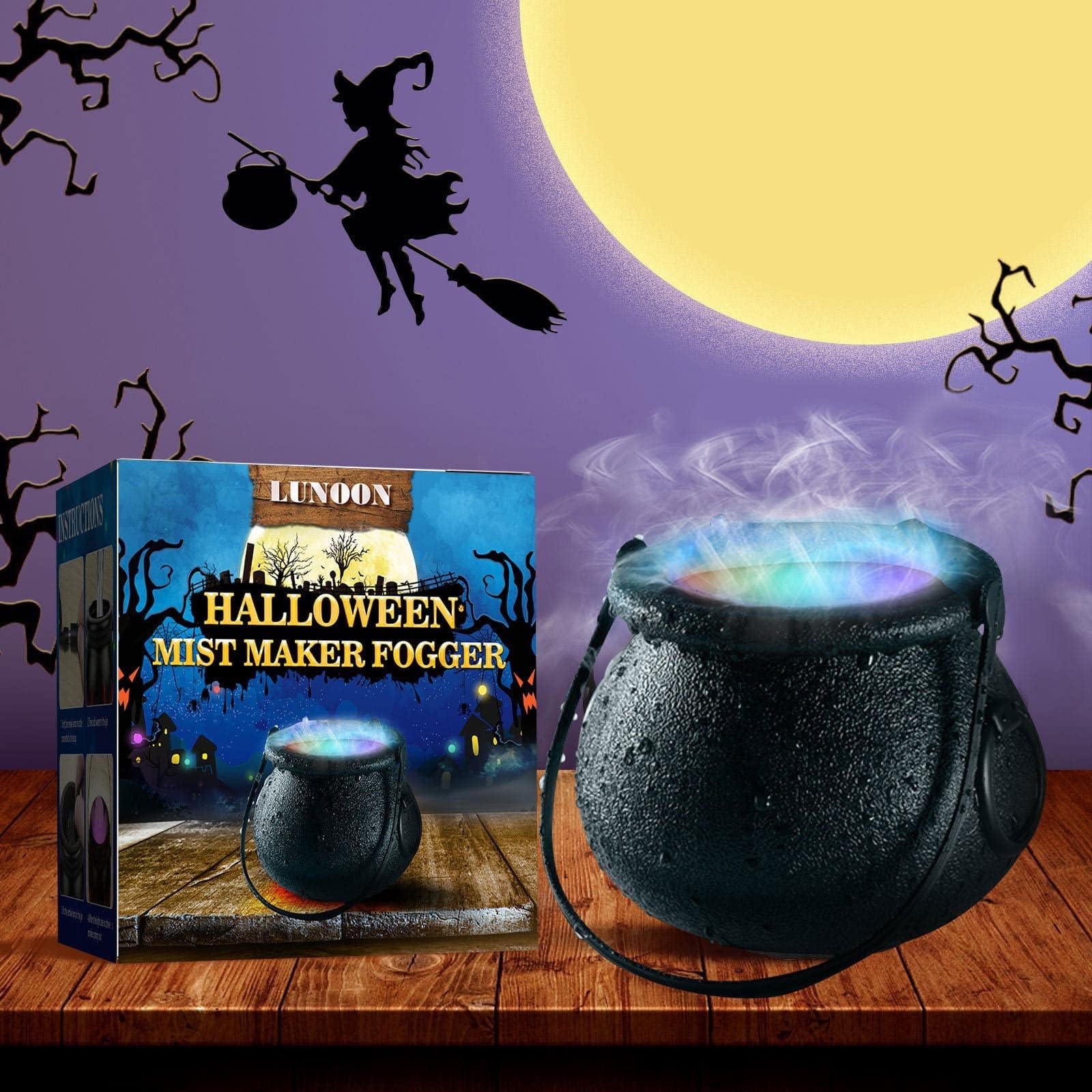 Halloween Witch Cauldron Mist Maker- LED Color Changing Fogger Misting Indoor Fountain Mister Foggers Perfect for Halloween Christmas Party Supplies