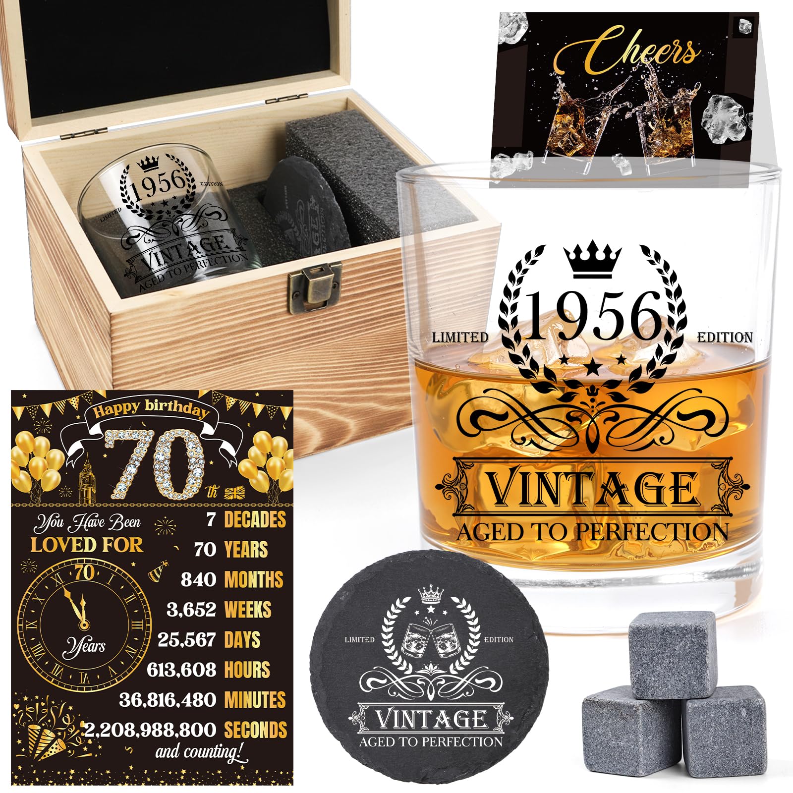 Eiapadeor Men's 70Th Birthday Gifts For Man 70Th Birthday Gifts For - Happy 70Th Birthday Gifts For Him, 70 Years Old Man Bday Presents, Whisky Vintage Aniversary Presents, Back In 1956 Table Sign Party Decoration For Dad Father Grandad