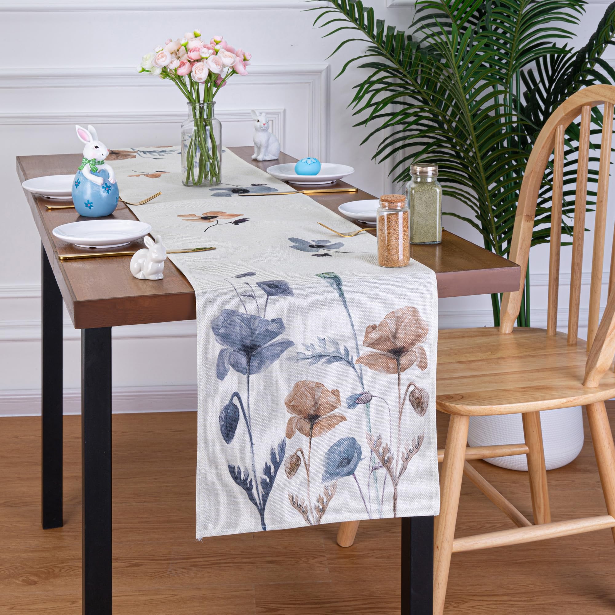 MAIBAOTA Camino de mesa de primavera, decoración de primavera para el hogar, cocina, comedor, decoración de mesa de comedor, hojas de amapola marrón