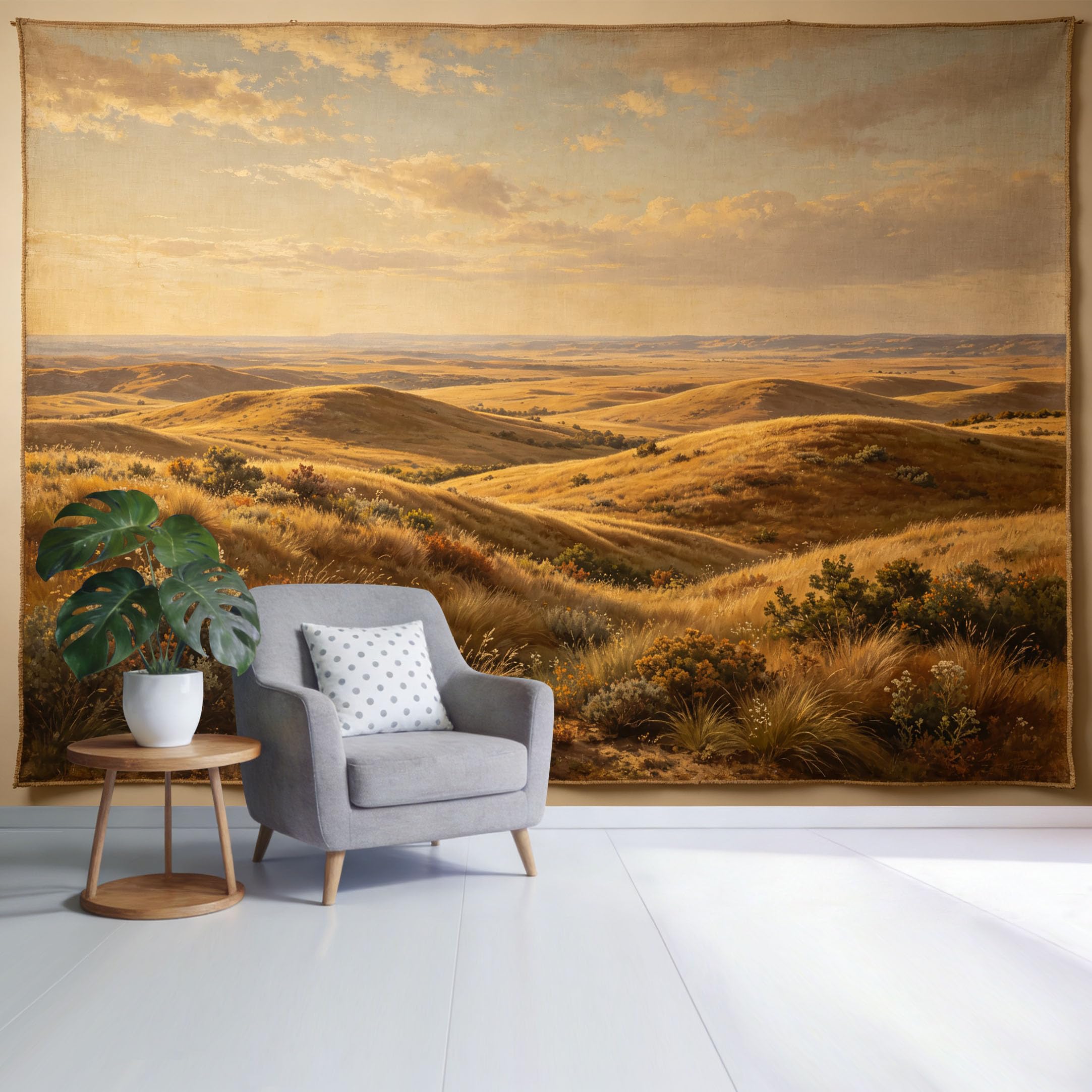Custom Size Wall Mural Golden Prairie Landscape Rolling Hills Sunset Horizon Oil Painting Style SelfAdhesive Wall Fabric Removable Wallpaper for Home Office Decor