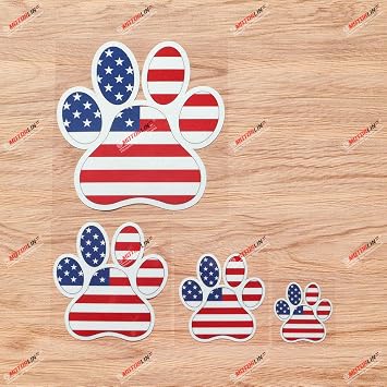 Dog Paw Print Track K9 Unit American Flag Vinyl Decal Sticker - 4 Pack Reflective, 2 Inches, 3 Inches, 4 Inches, 6 Inches - for Car Boat Laptop Cup Phone