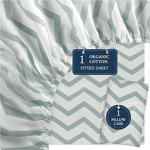 LANE LINEN - Sábana bajera individual 100% algodón orgánico y 1 funda de almohada, tejido de percal ligero, suave, transpirable, apta para colchón