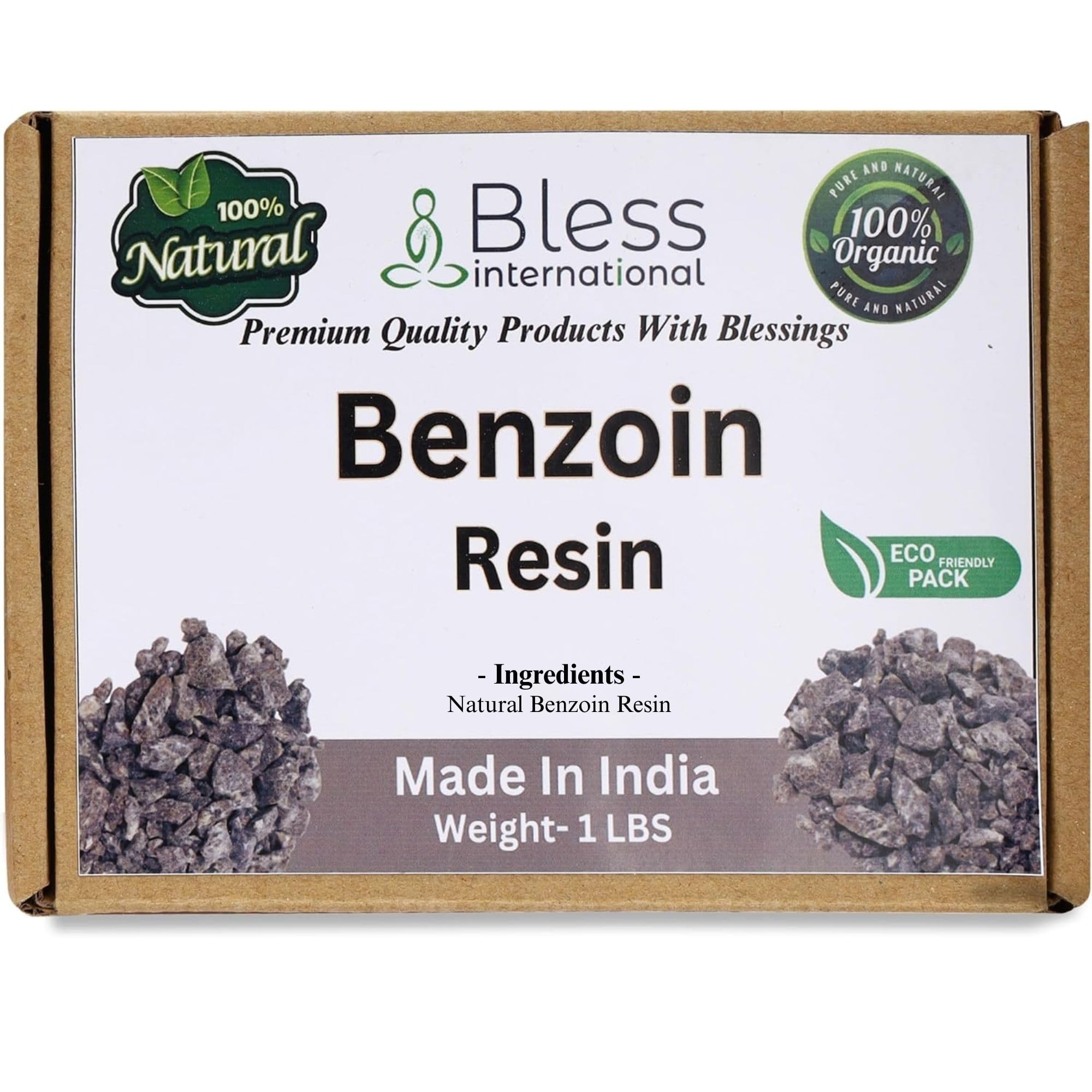 Bless International Premium Grade A Indian Benzoin Resin 100% Pure Natural Organic Tree Sap Gum Incense Solid Crystals Sacred Aroma for Meditation Cleansing Wellness 1Lb-453.6-Grams-16-Ounces