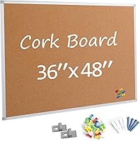 Board2by 36x48 Large Cork Bulletin Board - Silver Aluminum Frame, Wall Mounted Reversible Pin Board for Office Home School