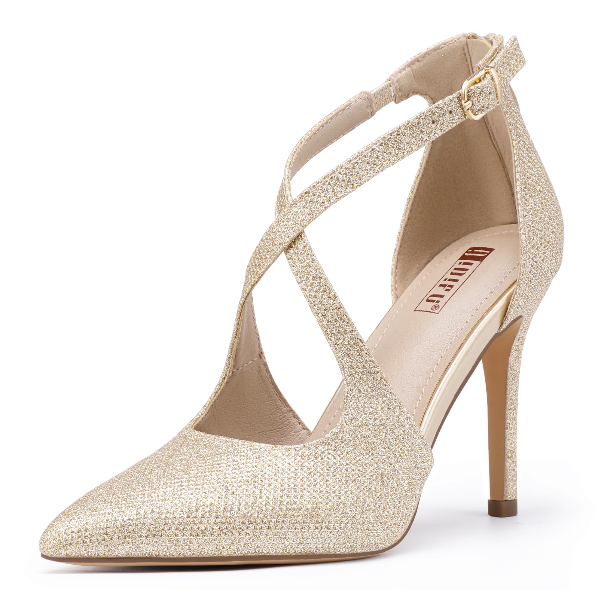 IDIFU IN4 Women's Pumps Closed Toe Stiletto Heels Strappy Wedding Bridal Office Homecoming Work Prom Dress Shoes Bride Comfortable Dressy Formal