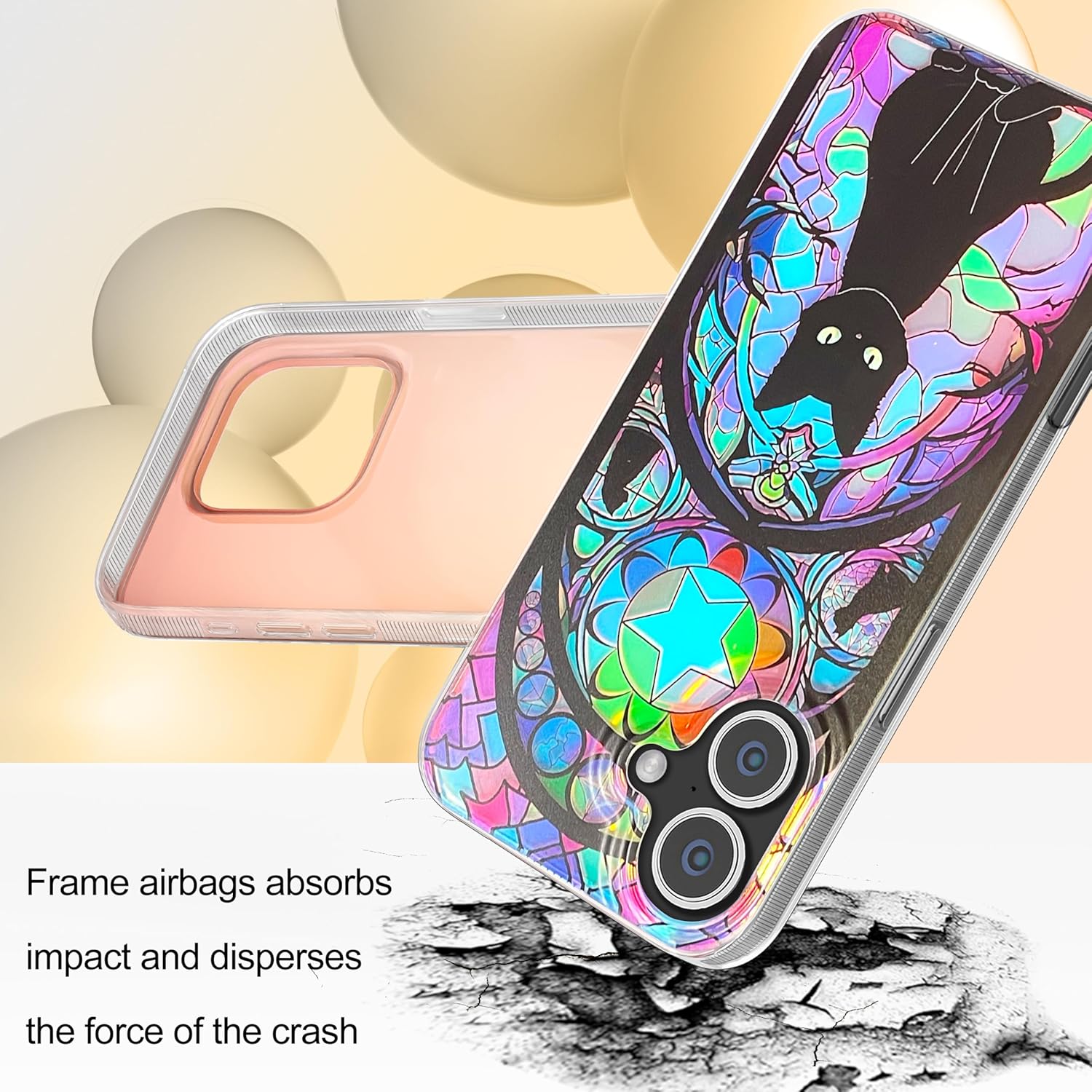 Compact Case for iPhone 16 cat Design,Cute Holographic Soft Slim TPU Shockproof Protective Bumper Phone Cases Cover for Women Girls man Aesthetic Glitter Shiny