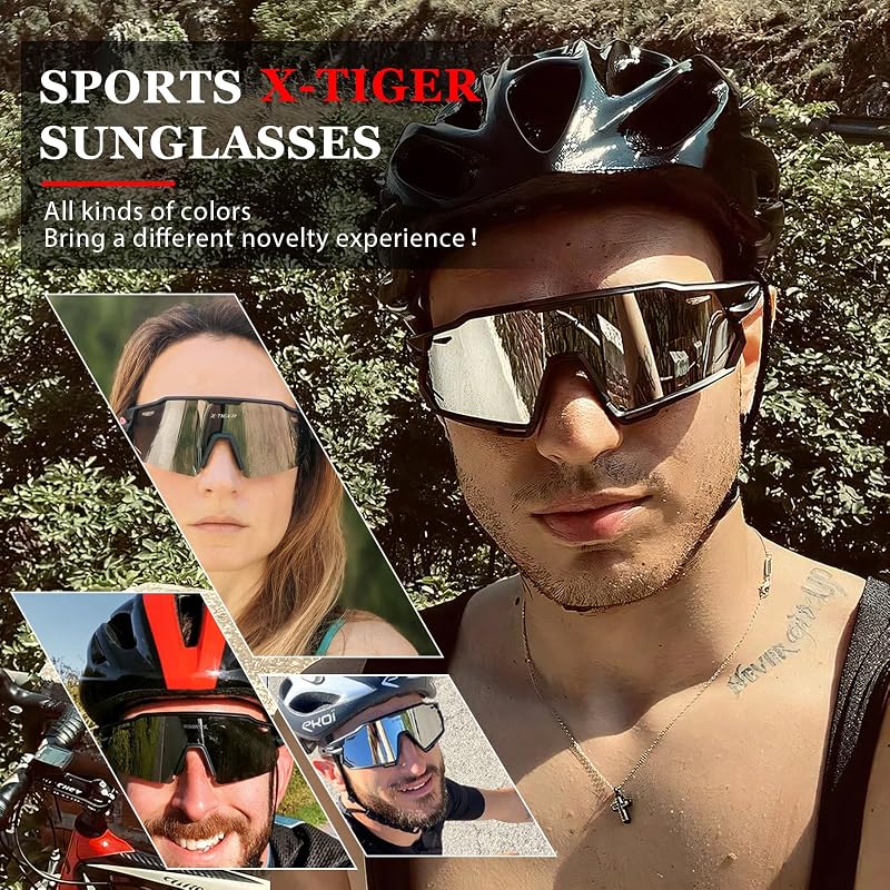 X-TIGER Polarizált Kerékpáros Napszemüveg 5 Cserélhető Lencsével - TR90 Keret, UV400 Védelem, Férfi-Női Sport Szemüveg Biciklizéshez, Sízésh