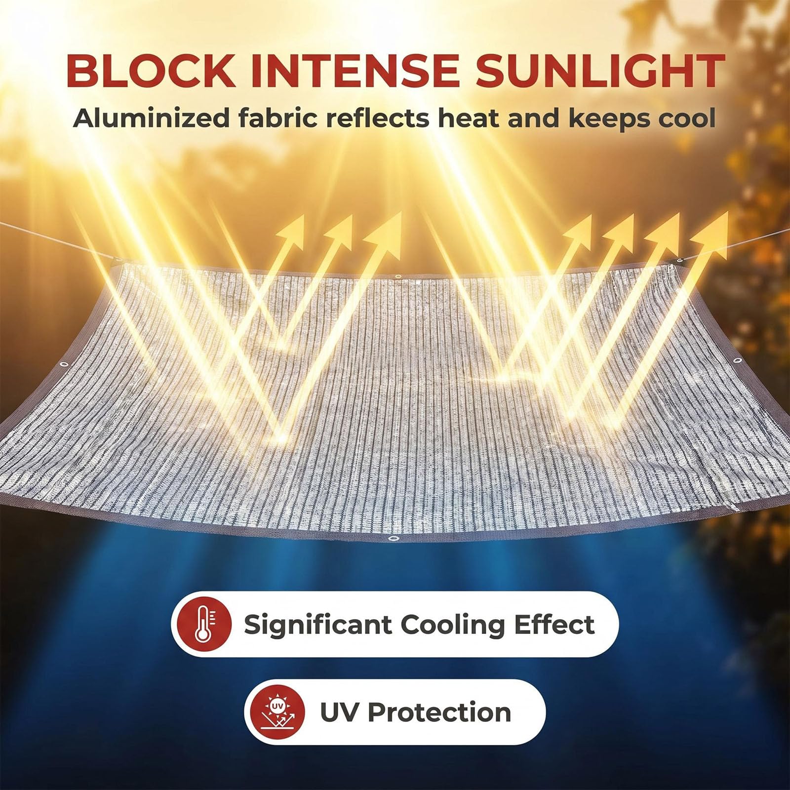 Schattennetz Auto 2.7x10.1 m | Alunetz Hund mit Ösen 95% UV | Alu Sonnenschutz für Camping & Urlaub | Sonnenschutznetz mit Befestigung | Hitzeschutz Aluminium luftdurchlässig