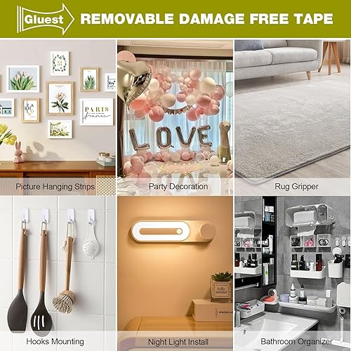 Miniatura 7 de 32 pares de tiras para colgar cuadros (64 tiras), tiras adhesivas de gancho y bucle, cinta adhesiva de doble cara para paredes, sin daños, adhesivo