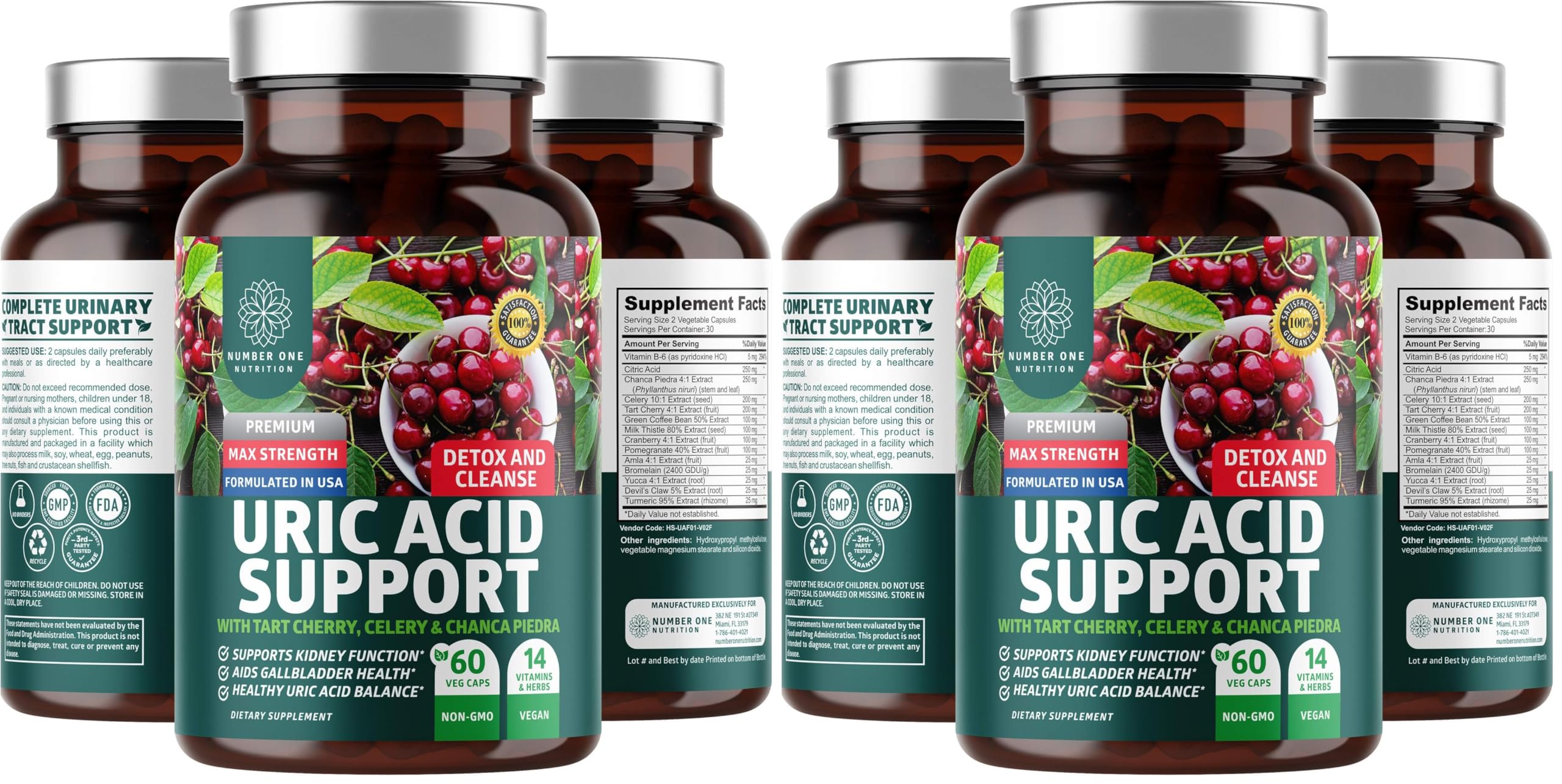 N1N Premium Uric Acid Support Supplement [14X Potent Herbs] All Natural Kidney and Uric Acid Cleanse with Tart Cherry, Milk Thistle, Cranberry, Celery, Chanca Piedra, 60 Veg Caps — Amazon image 5