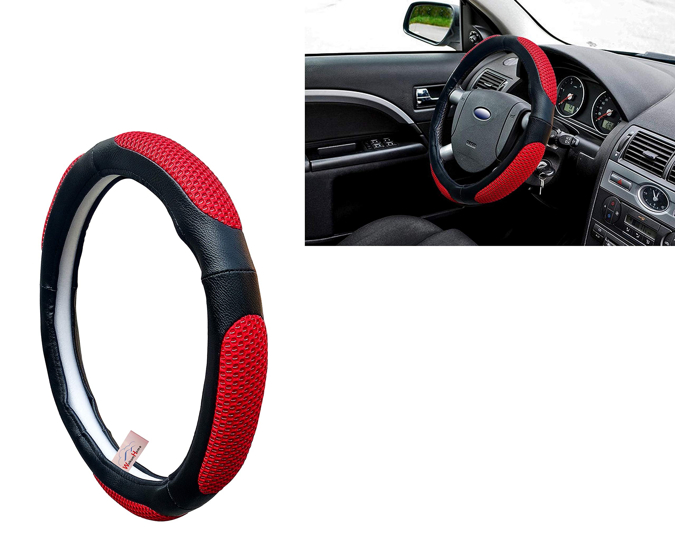 WolkomHome Ring Type Car Steering Wheel Cover (UT Black Red Netted) for Maruti Suzuki s presso-image-14