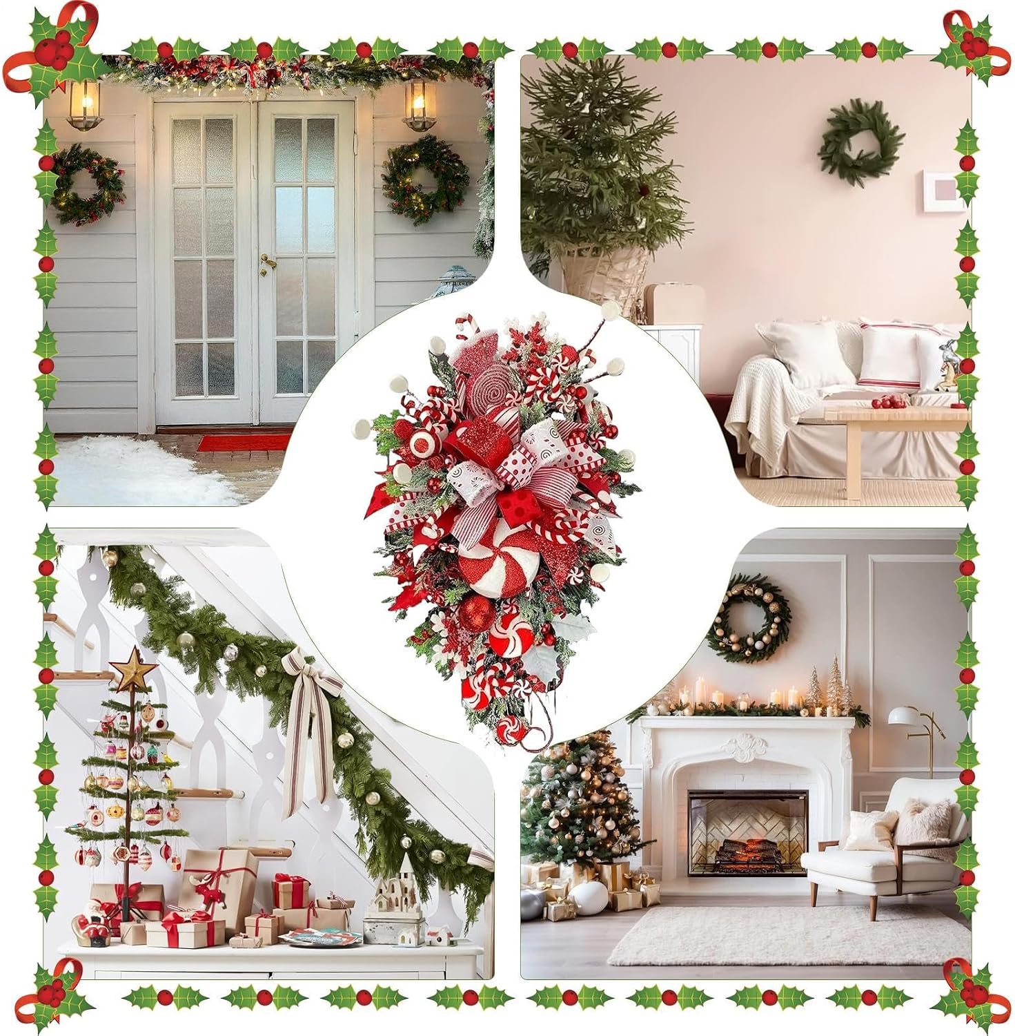 Candy Cane Wreath Swag 20 Inch Christmas Holiday Decor