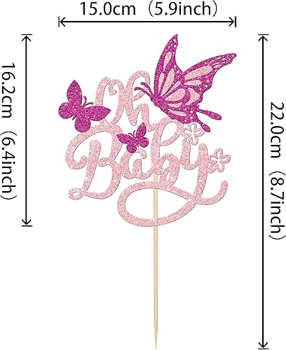 Miniatura 2 de 1 pieza de decoración de pastel de mariposa Oh Baby con purpurina para baby shower, mariposa para revelación de género, baby shower, fiesta de