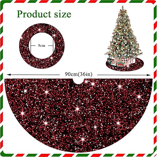 Miniatura 46 de Falda negra para árbol de Navidad de 46 pulgadas, falda de árbol de lentejuelas de terciopelo para árboles grandes, falda de árbol de Navidad