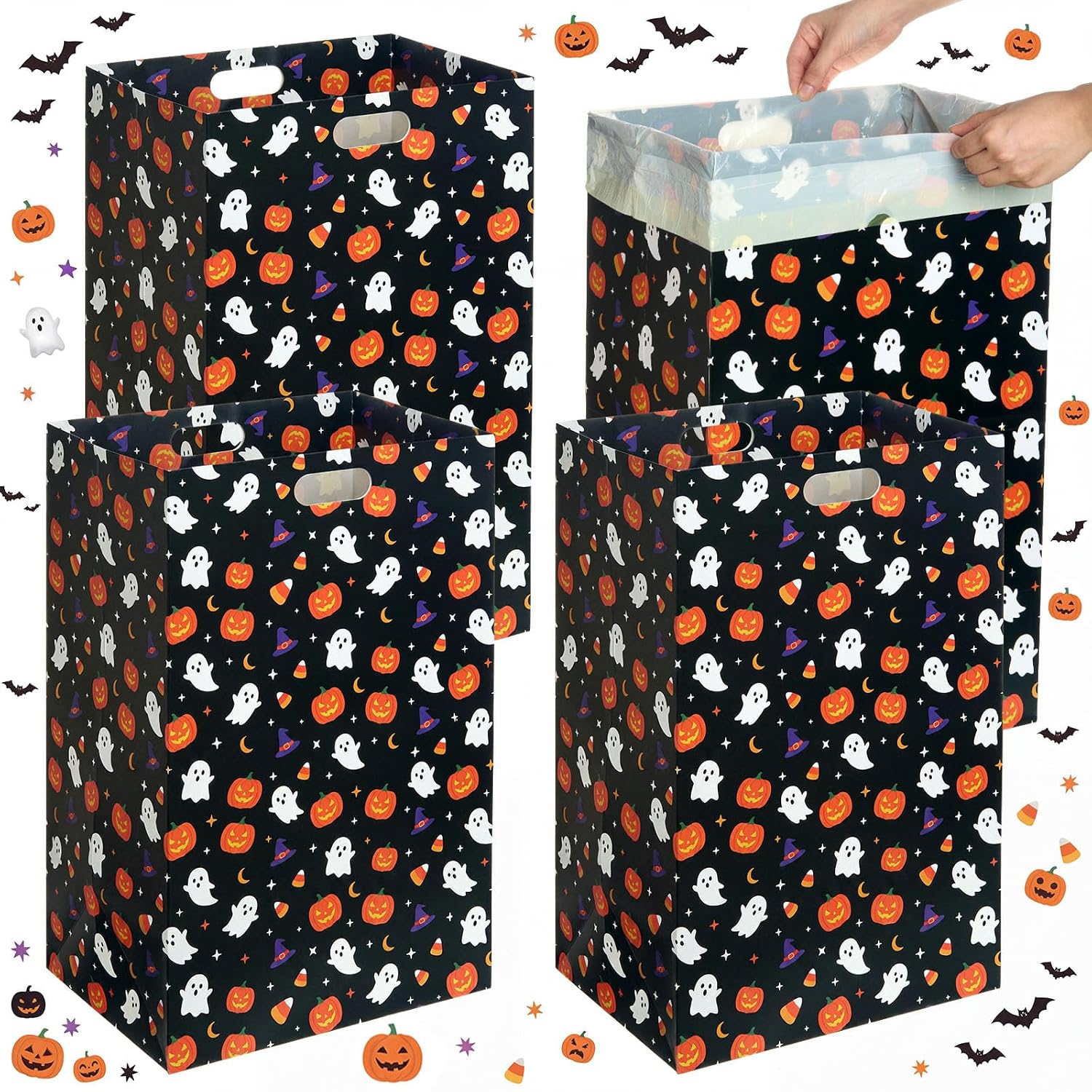 Yookeer 4 Pack Halloween Disposable Trash Cans with 8 Trash Bags, 13 Gallon