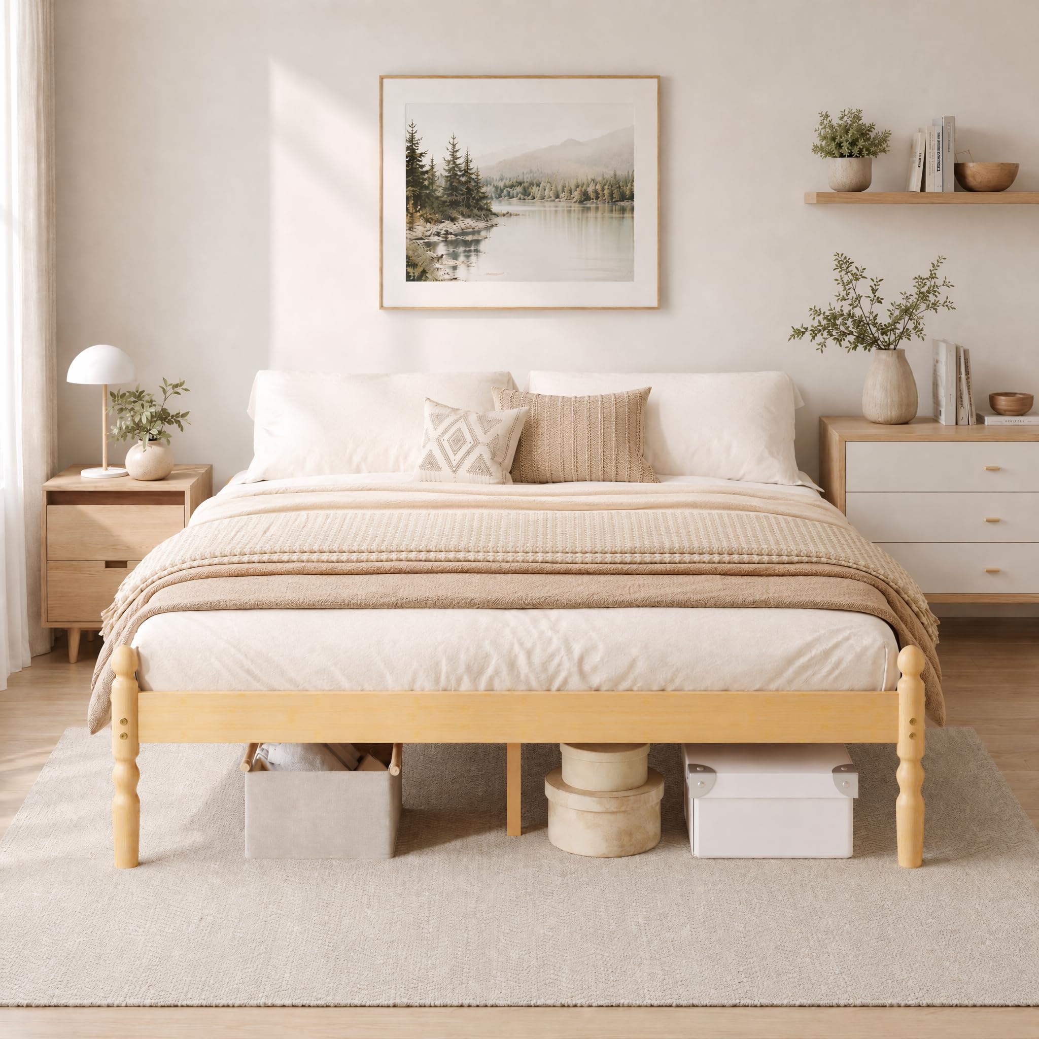 APEXTELLA HOME King Bed Frame 14-inch Natural Bamboo Wood Platform Bed with Metal Slats Support and Mattress Slide Stopper, Underbed Storage Space, Noise-Free, Easy Assembly, Eco-friendly Materials