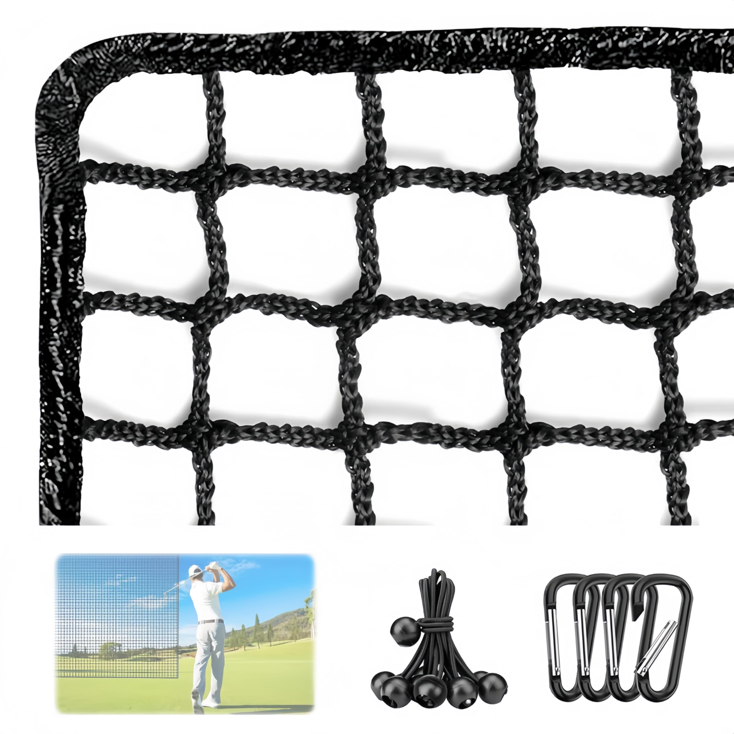 Red de Golf, 3 x 5 m Red de Barrera de Golf de Poliéster Negro con 12 Pelotas Saltarinas y 4 Mosquetones Red Proteccion Deportiva con Malla de Diamante de 25 x 25 mm para Interiores y Exteriores
